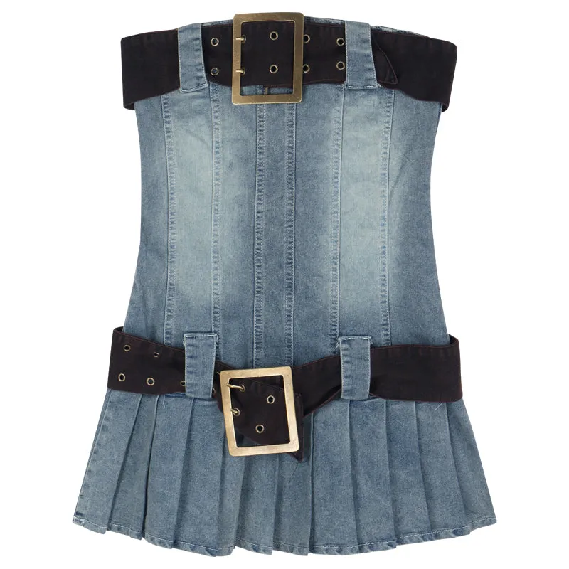 Hot girl retro denim dress women summer dress advanced LL-539