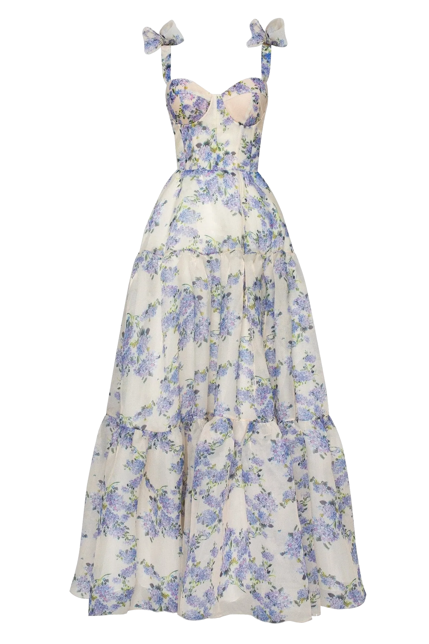 Hydrangea Tender floral maxi tie-strap dress