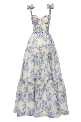 Hydrangea Tender floral maxi tie-strap dress