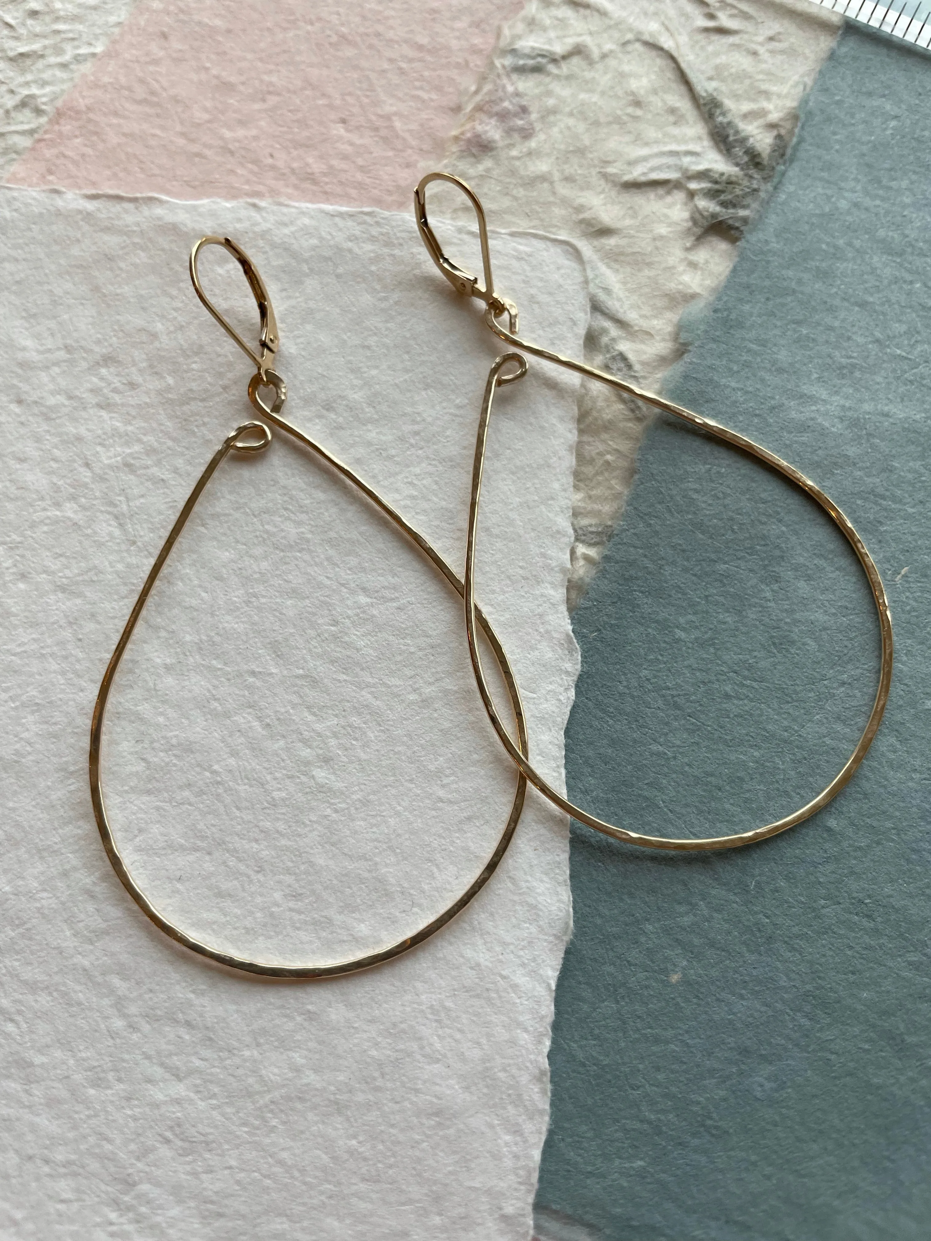 Inner Peace Hammered Hoop Earrings, Size LARGE Gold Filled