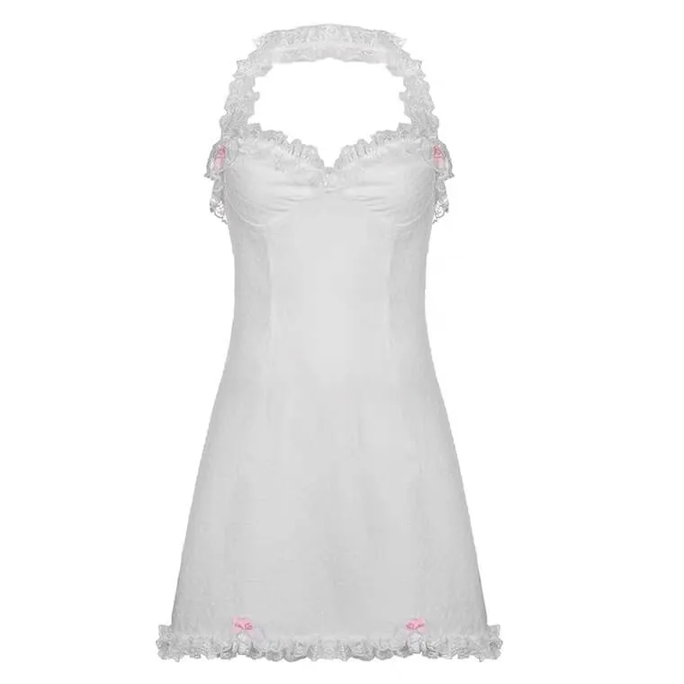 Ins pure girl lace bow halter dress BY6020