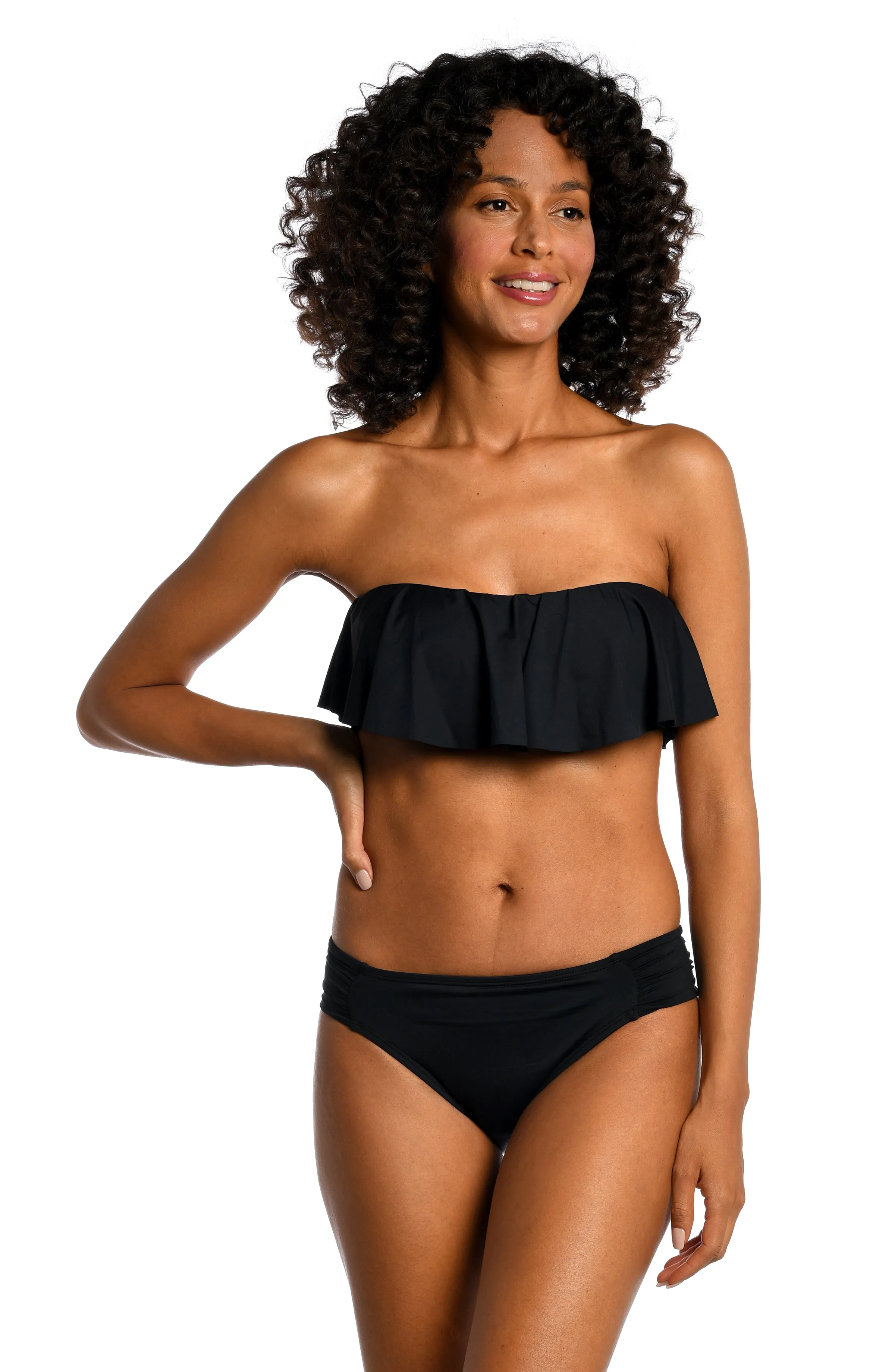 Island Goddess Ruffle Bandeau Bra Top - Black