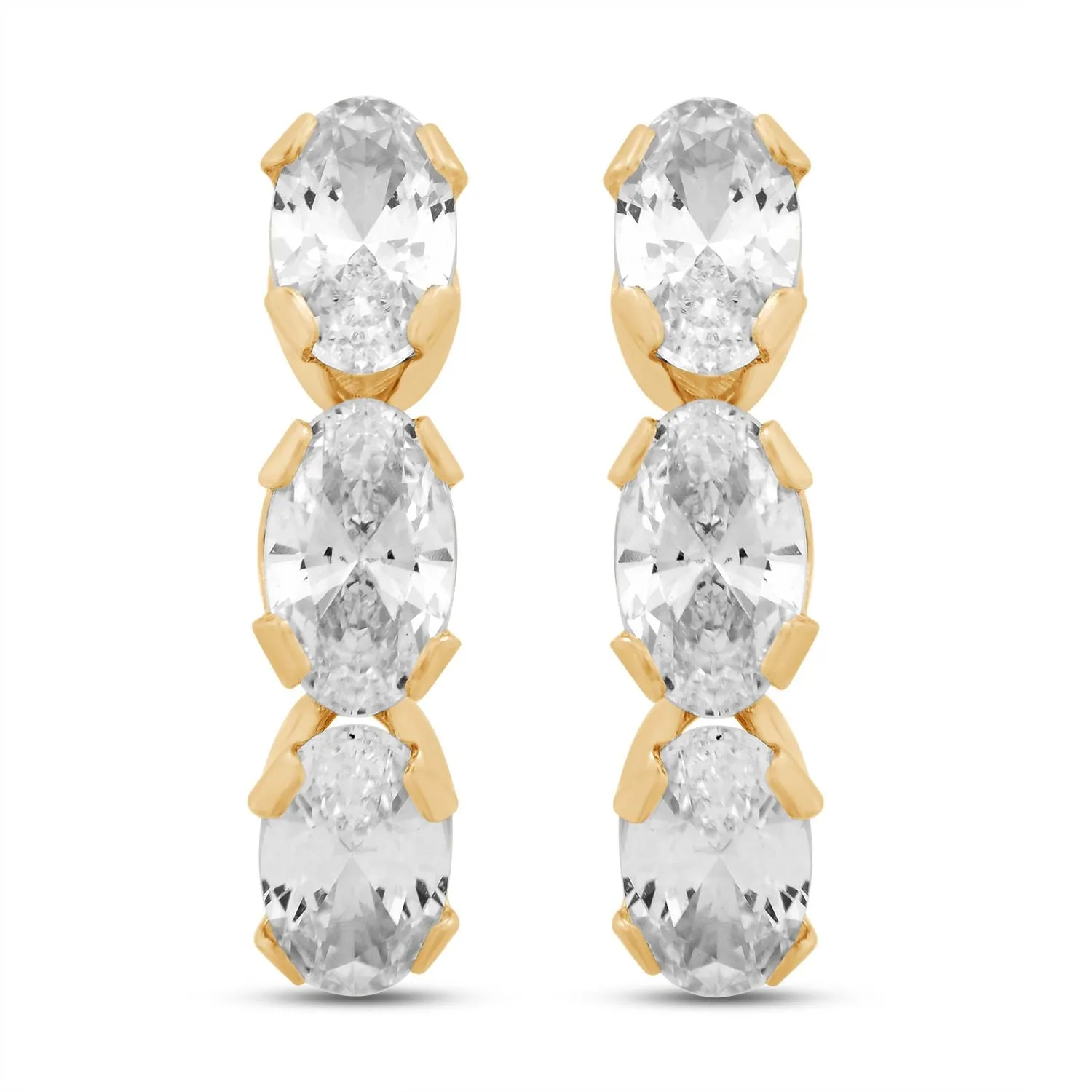 Jewelili 10K Yellow Gold with Oval Shape White Cubic Zirconia North-South Curve Earrings