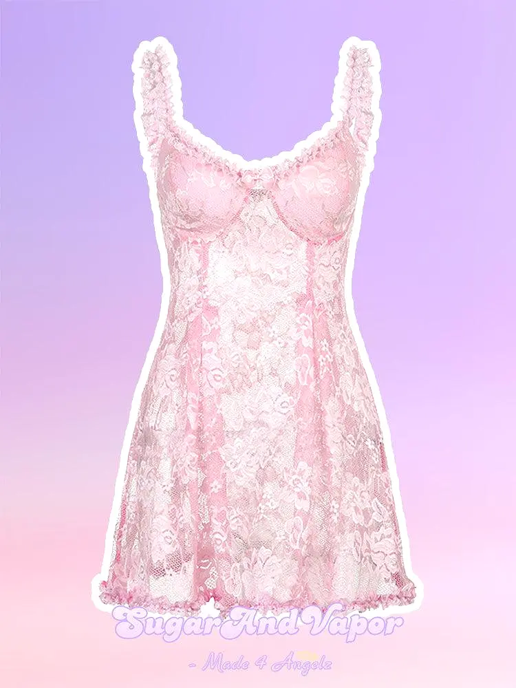 Jules Pink Lace See-through Dress