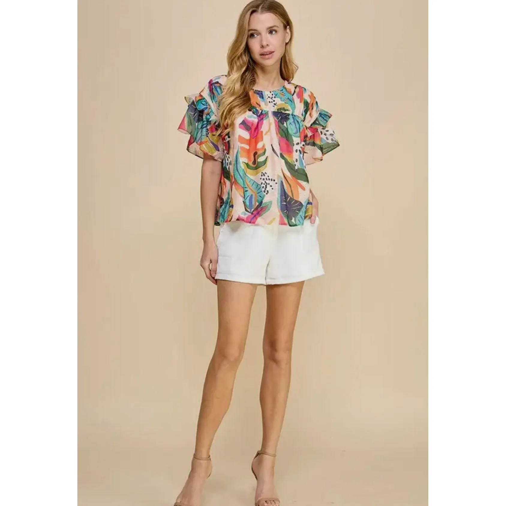 Karson Multicolor Abstract Floral Print TCEC Top-SALE