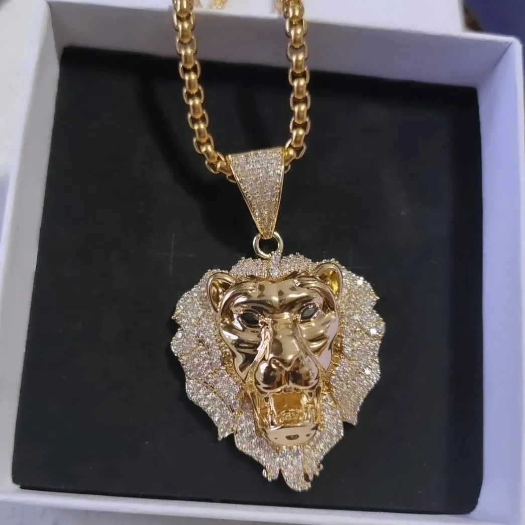 Lion Head Pendant Bling Out Necklace- Large Size