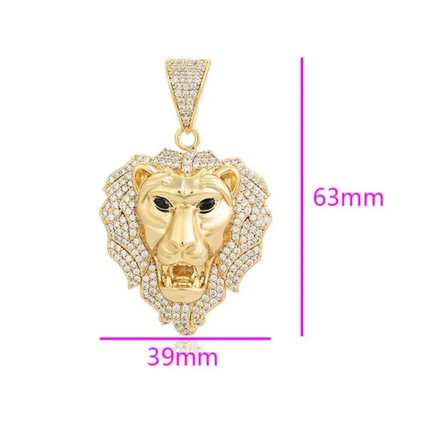 Lion Head Pendant Bling Out Necklace- Large Size