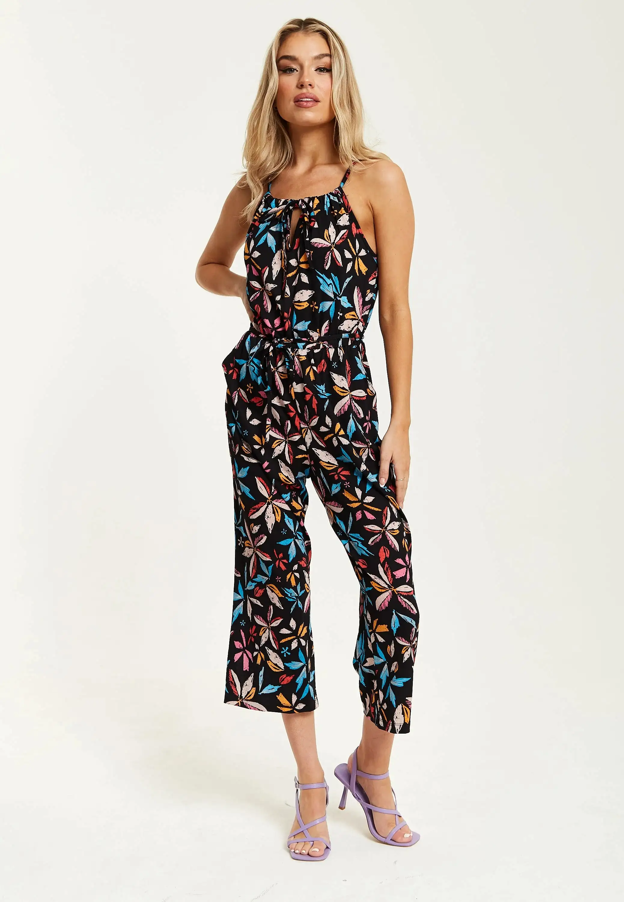 Liquorish Floral Print Jumpsuit With Straight Legs