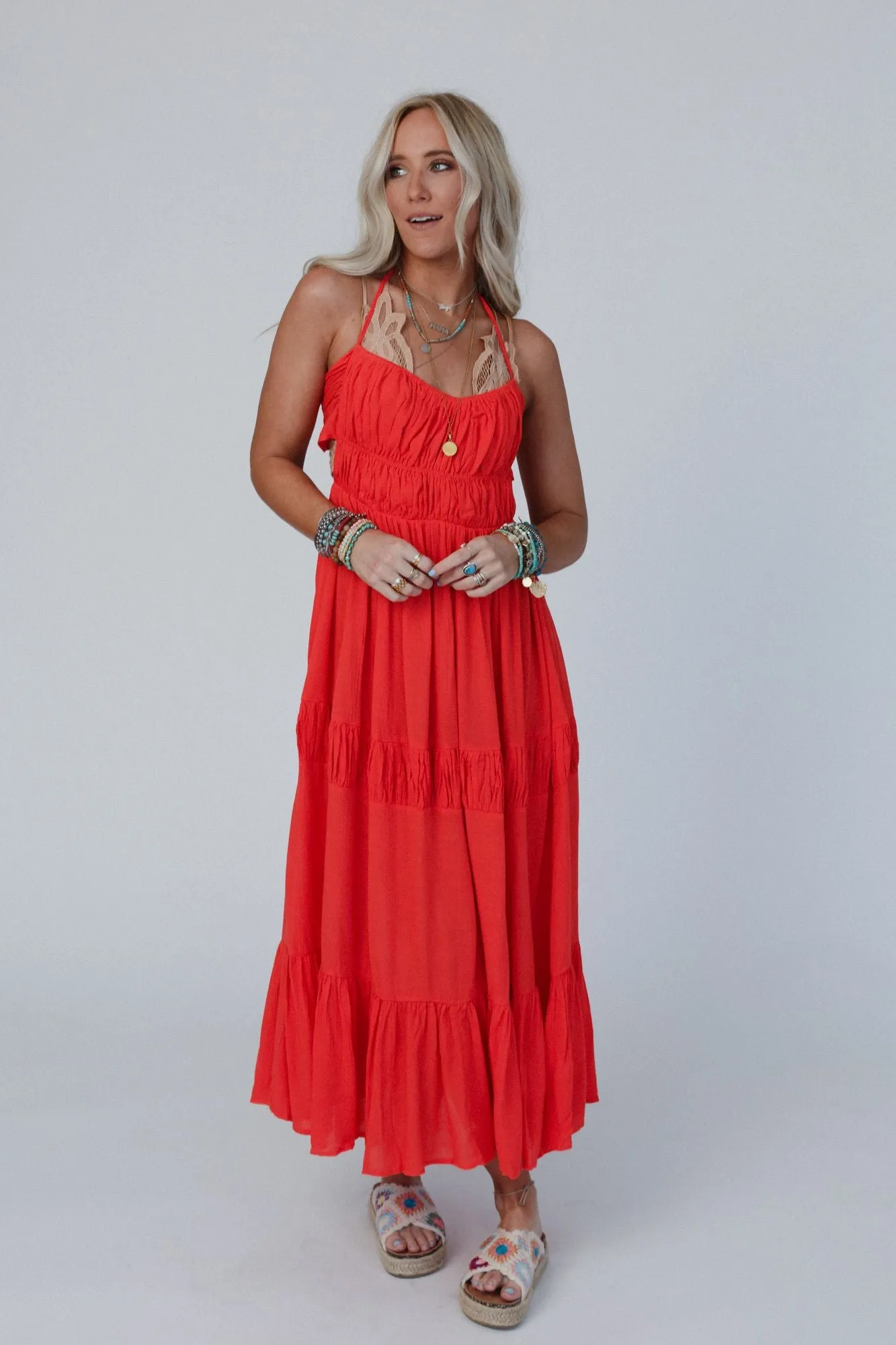 Malta Tie Back Maxi Dress - Red