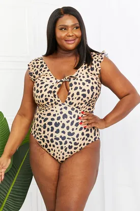 Marina West Swim Seashell Ruffle Sleeve One-Piece in Leopard