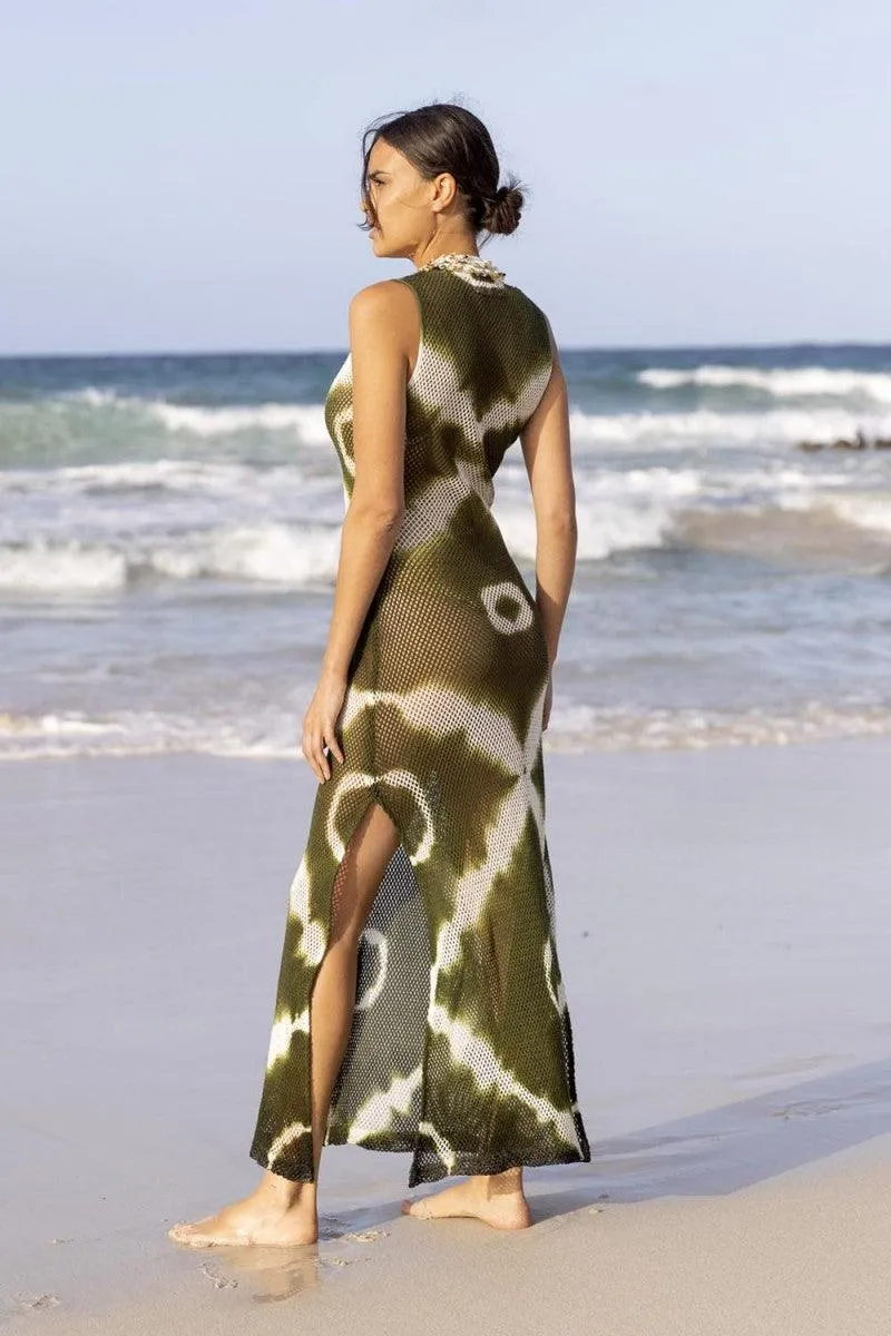 Maxi Crochet Dress Tyra Khaki Tie Dye