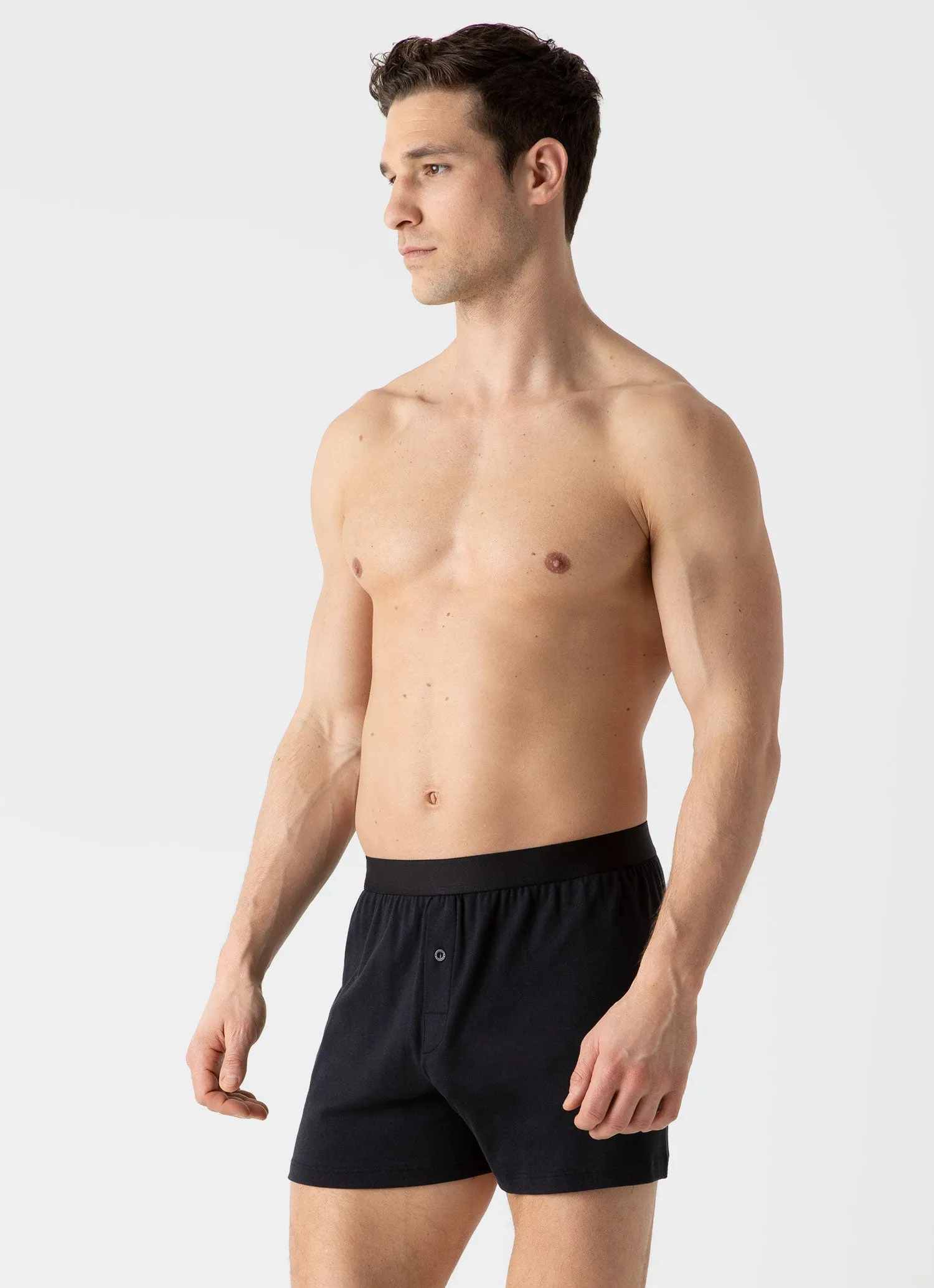 Men's Sea Island Cotton One-Button Shorts in Black