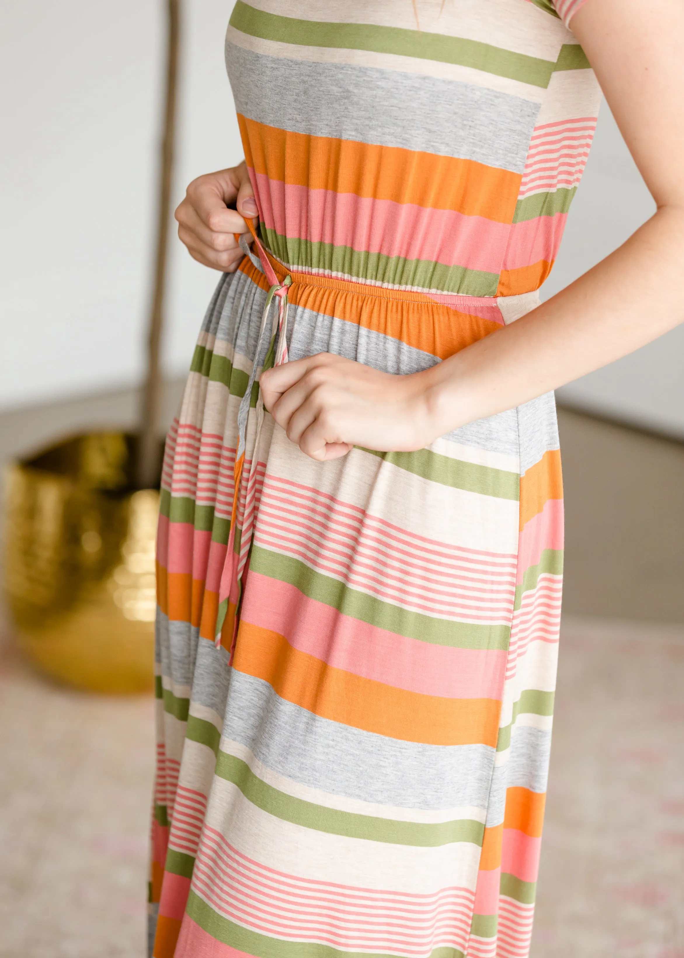 Multi Striped Tie Waist Maxi Dress - FINAL SALE