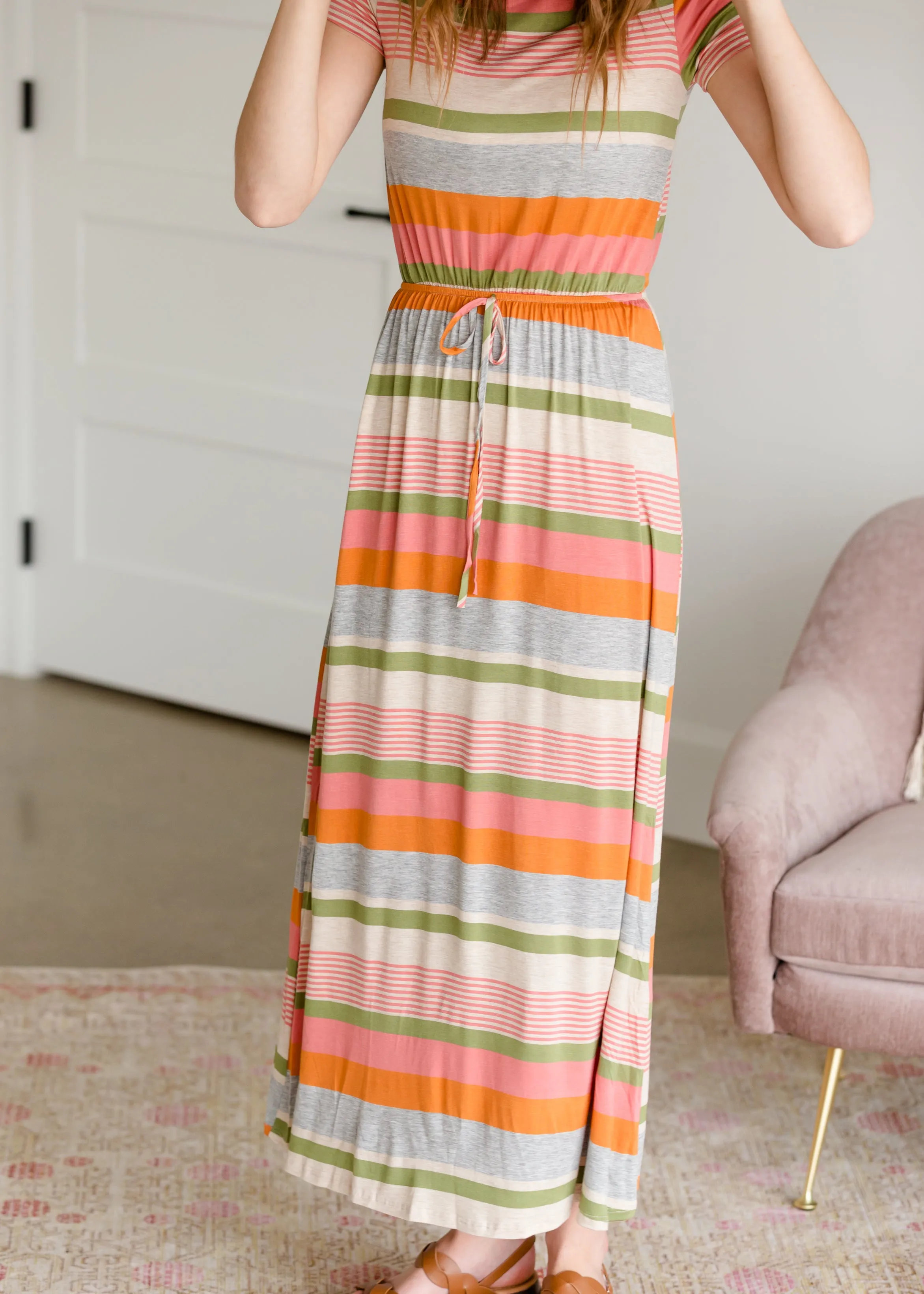 Multi Striped Tie Waist Maxi Dress - FINAL SALE