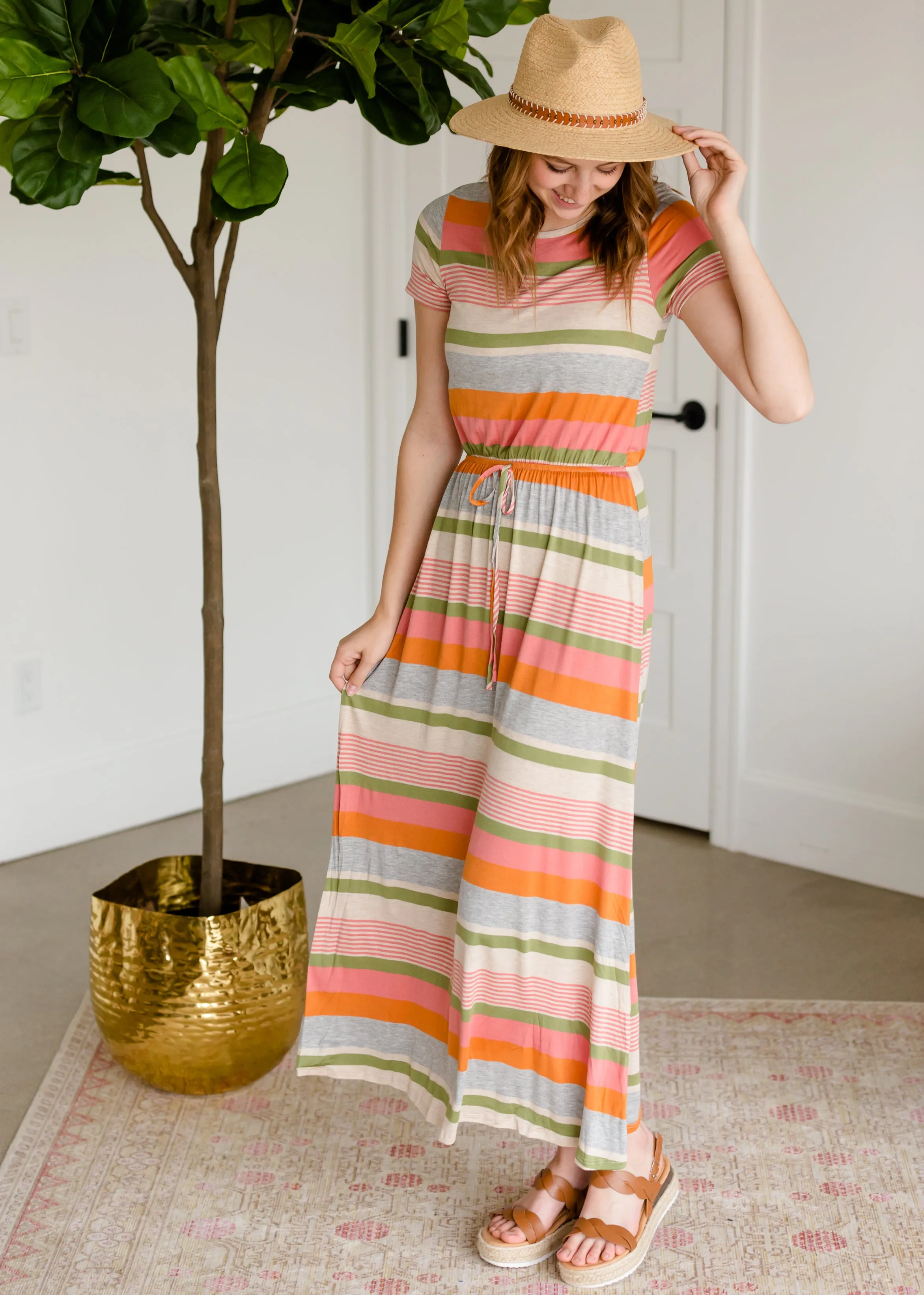 Multi Striped Tie Waist Maxi Dress - FINAL SALE