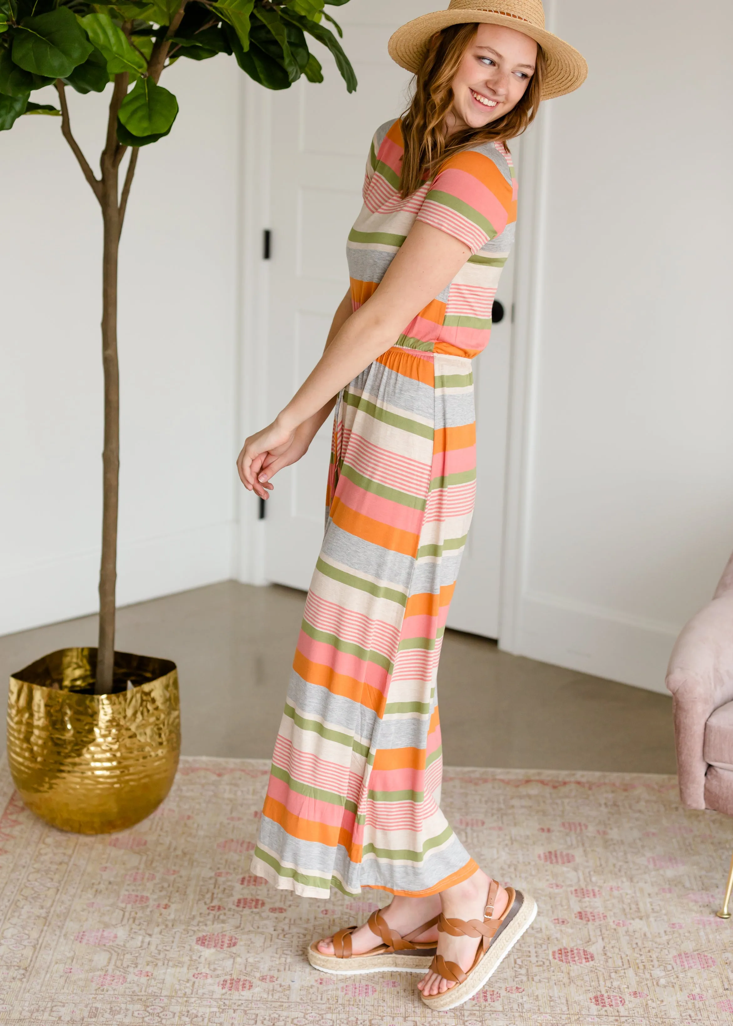 Multi Striped Tie Waist Maxi Dress - FINAL SALE