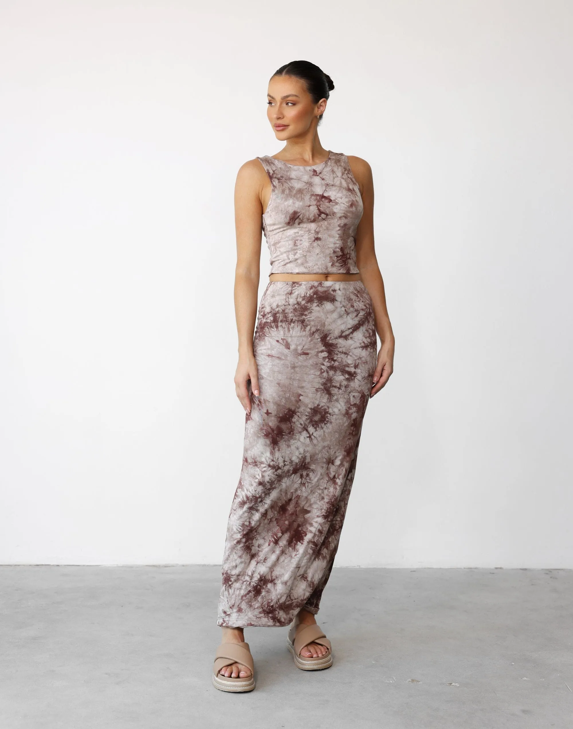 Nitara Maxi Skirt (Taupe Tie Dye)