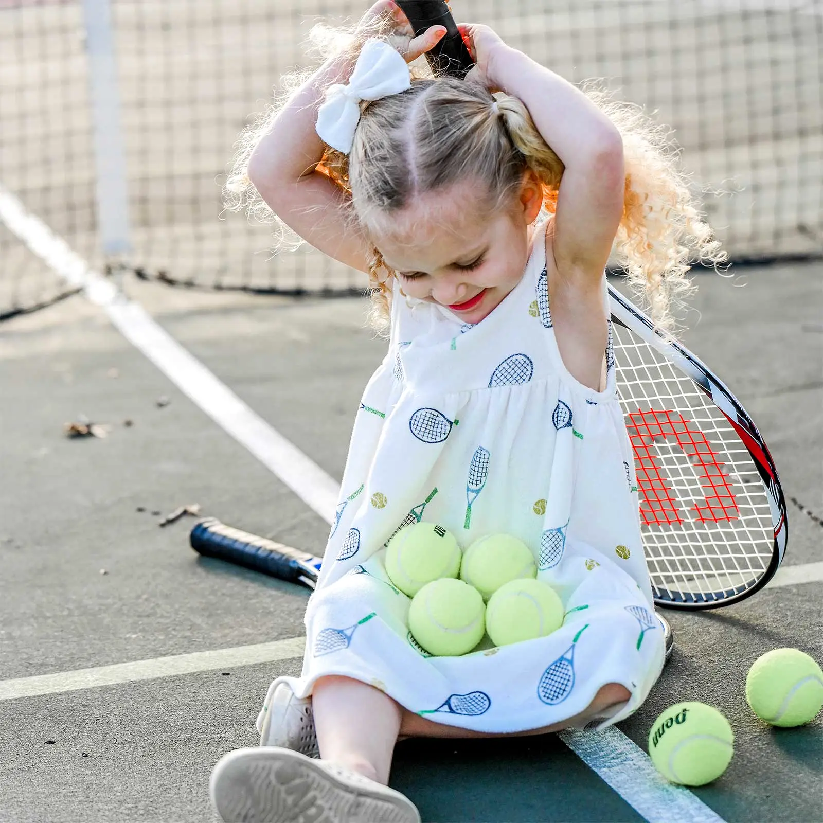 oh baby! Cotton Terry Tank Dress - Tennis Print - Snow