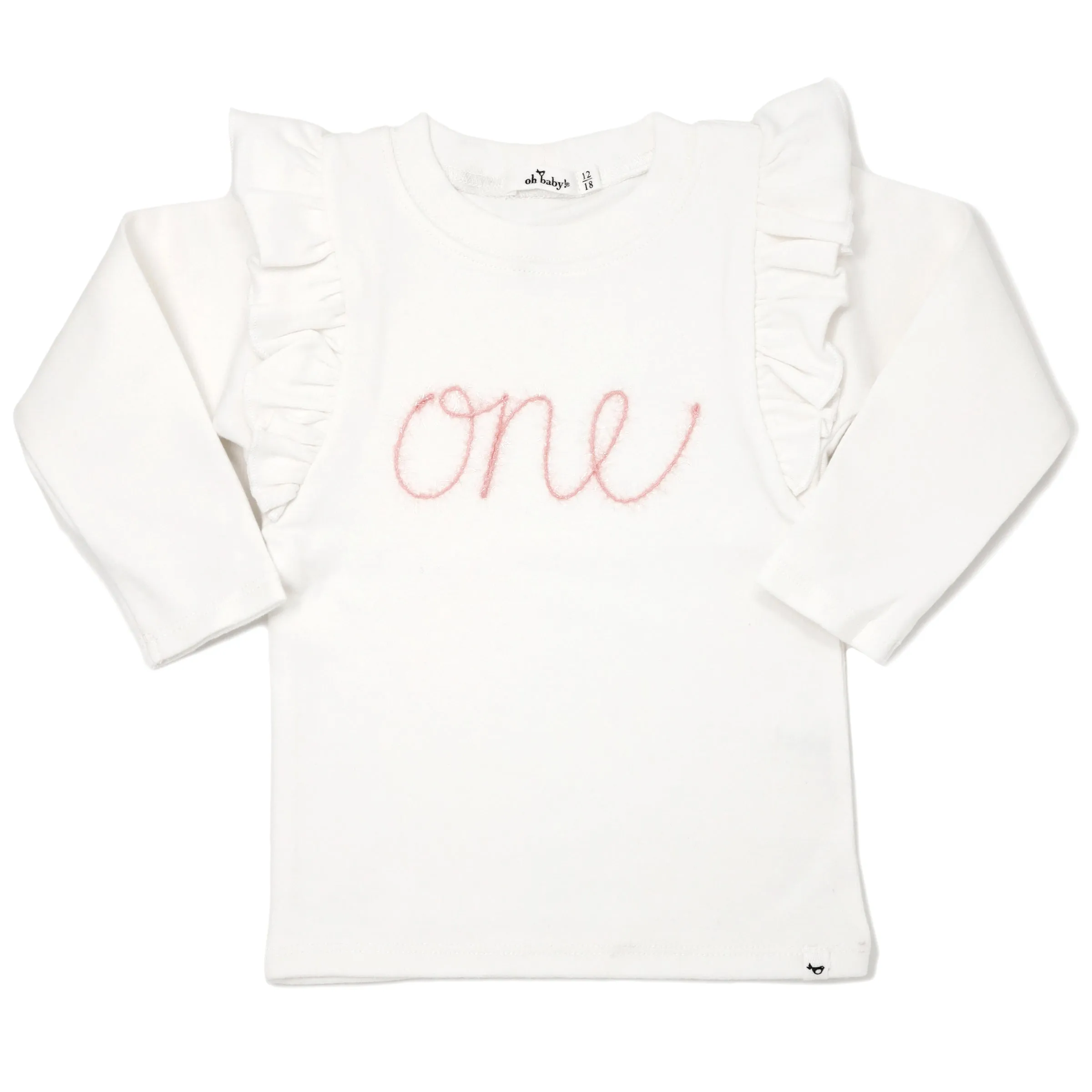 oh baby! one Pink Eyelash Millie Long Sleeve Birthday Tee - Cream