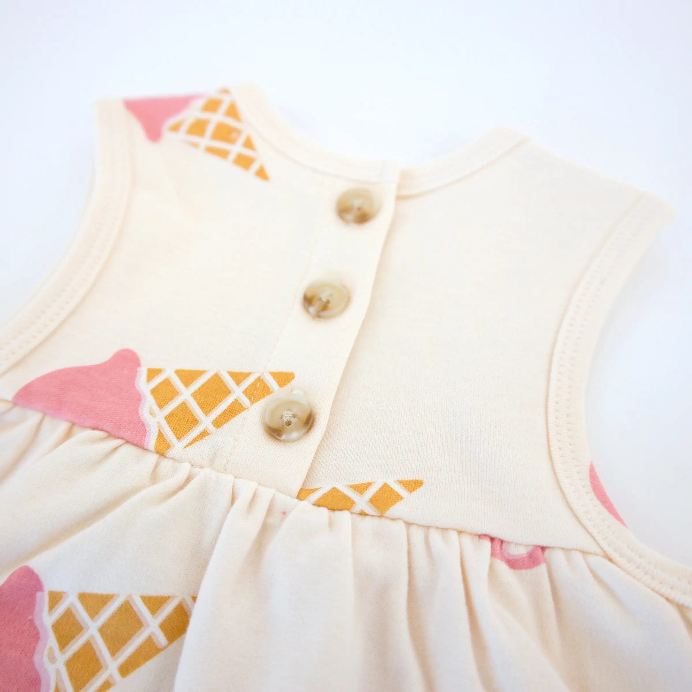 oh baby! Slub Tank Dress - Single Scoop Ice Cream Cone Print - Cashew