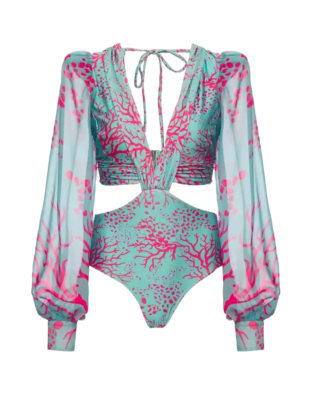 One Piece Long Sleeve Printed Swimsuit