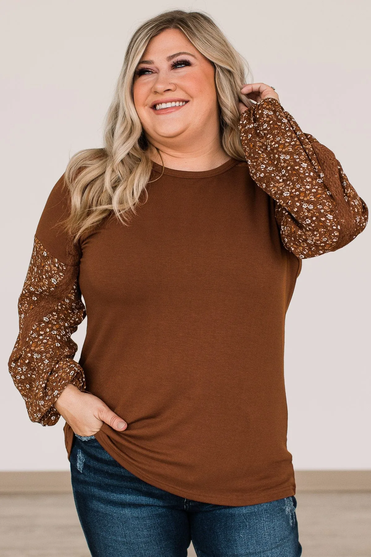 One To Remember Floral Sleeve Top- Copper