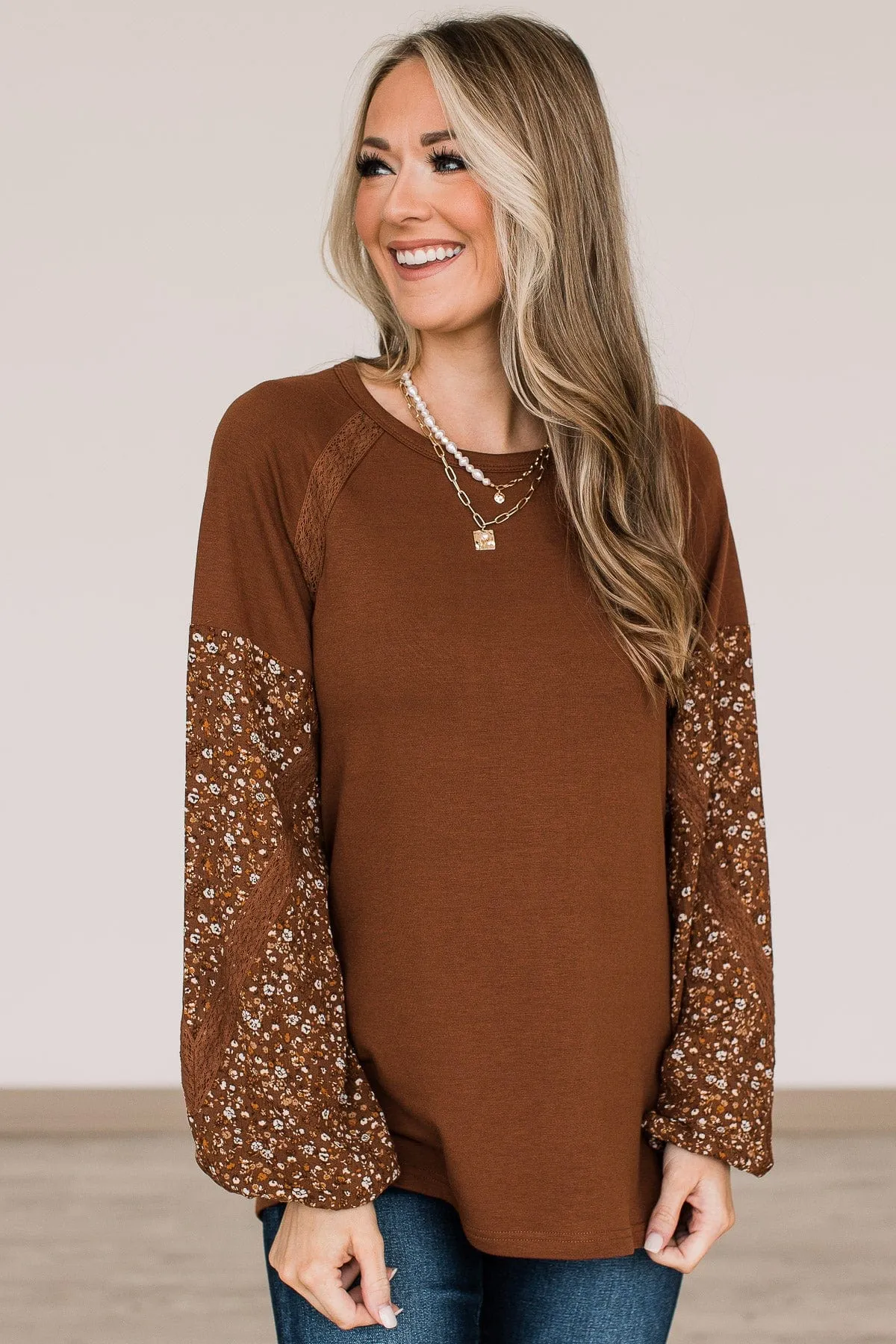 One To Remember Floral Sleeve Top- Copper