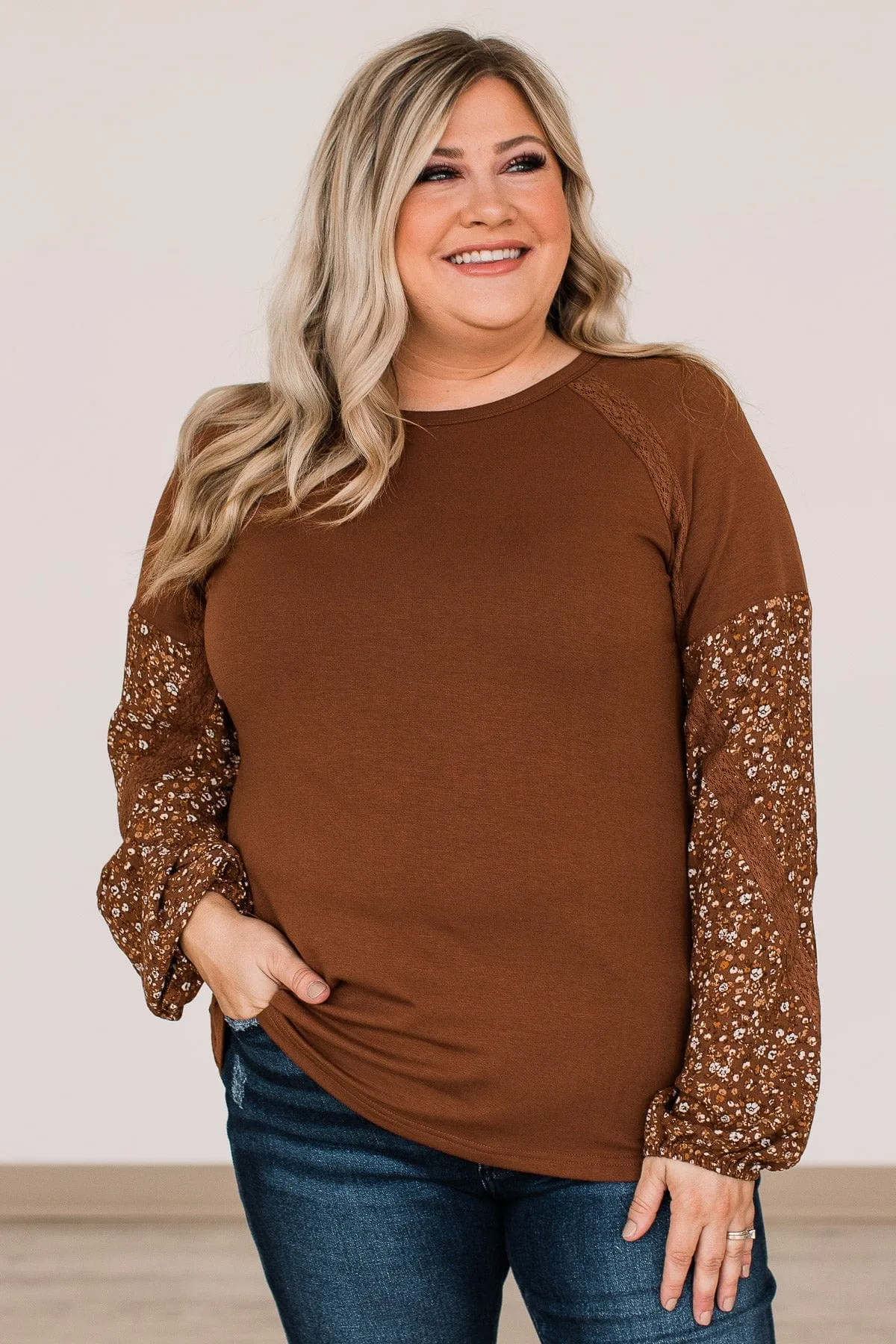 One To Remember Floral Sleeve Top- Copper