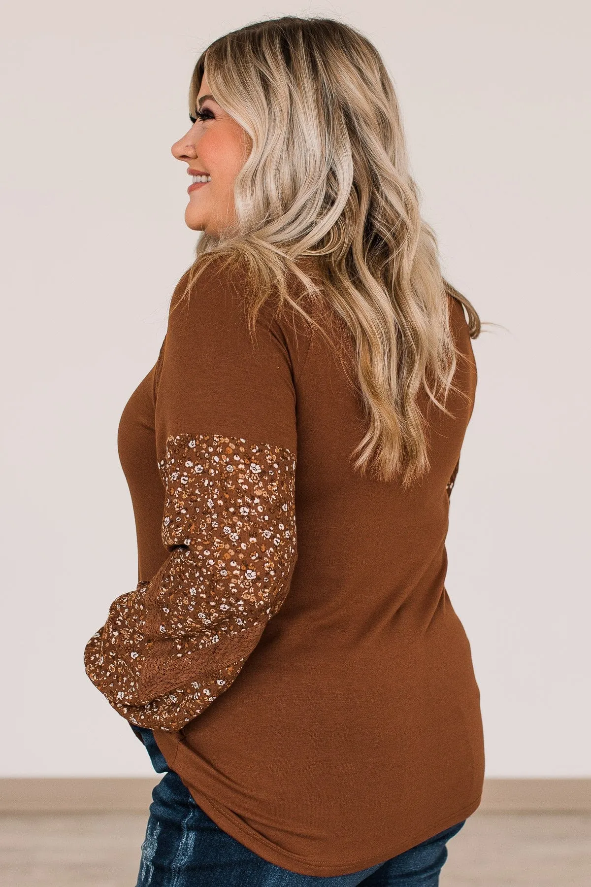 One To Remember Floral Sleeve Top- Copper