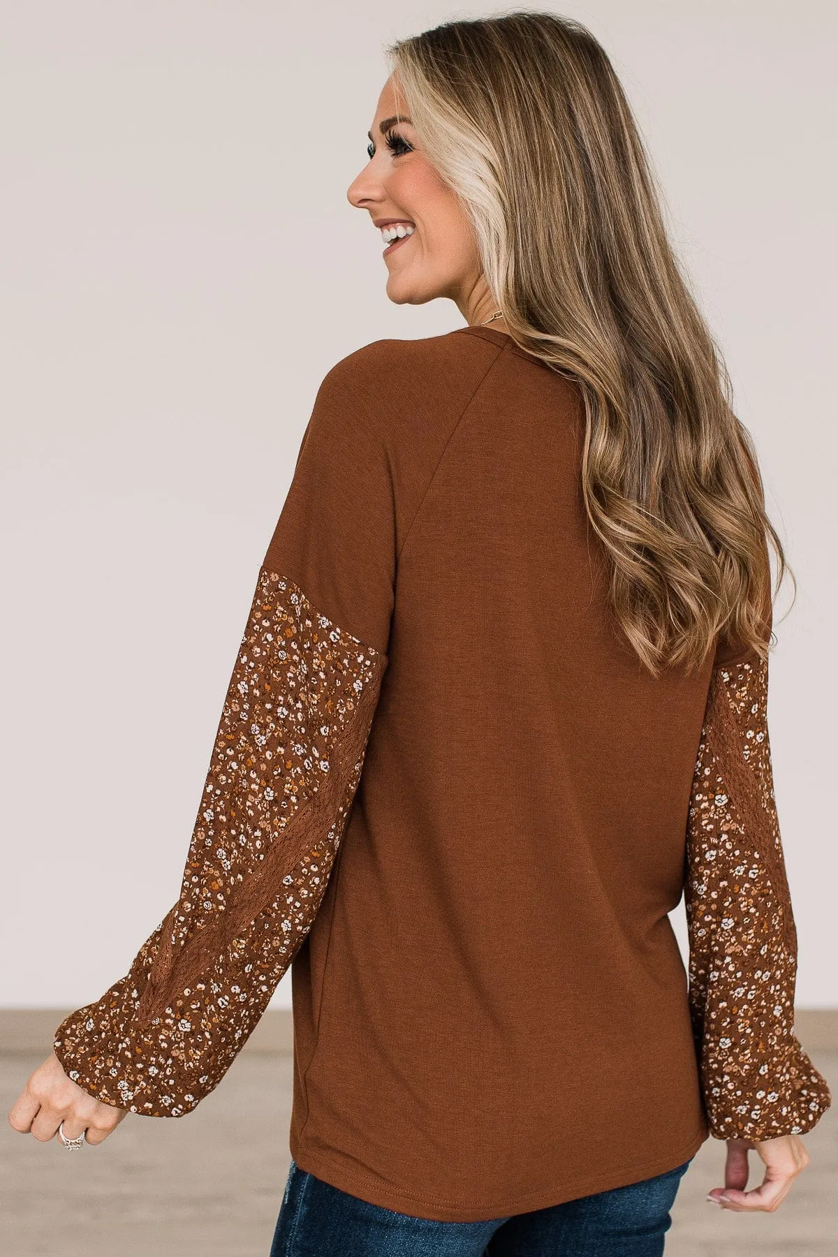 One To Remember Floral Sleeve Top- Copper