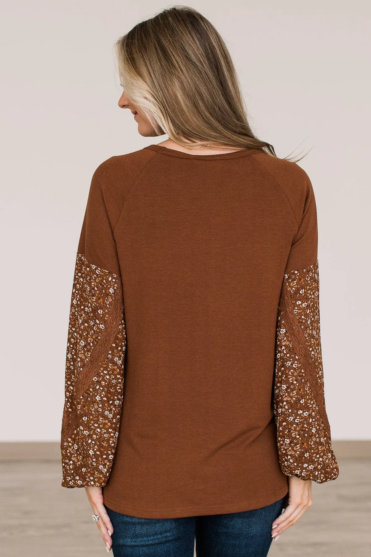 One To Remember Floral Sleeve Top- Copper