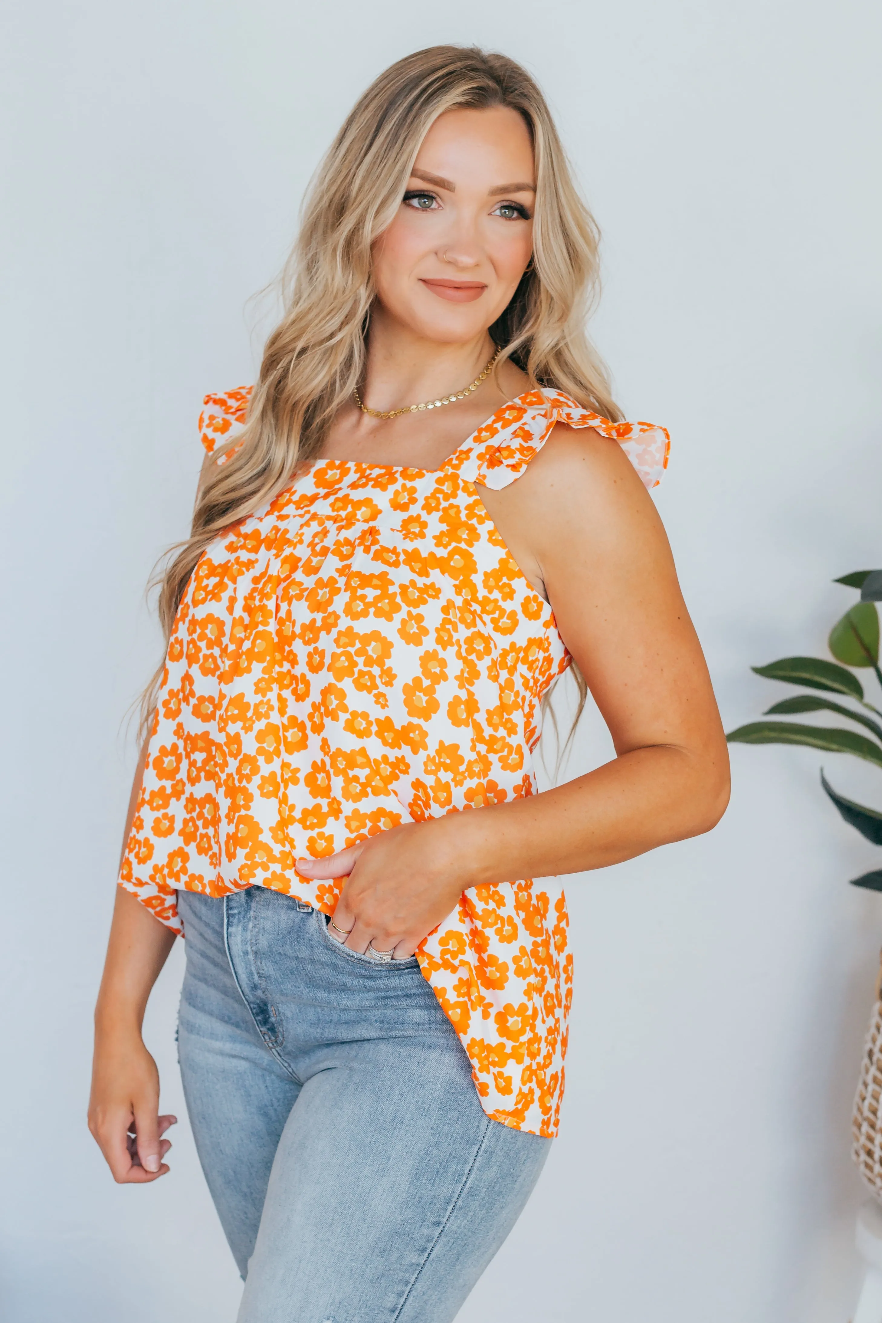 Orange Blossom Floral Print Tank