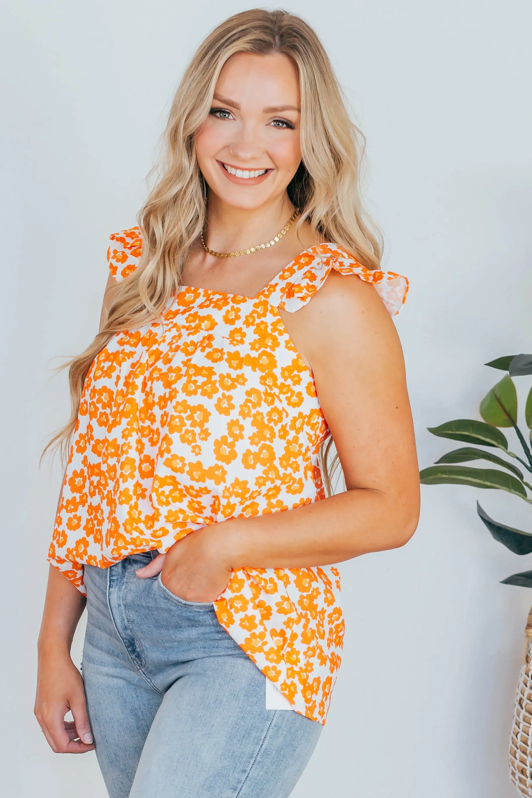 Orange Blossom Floral Print Tank