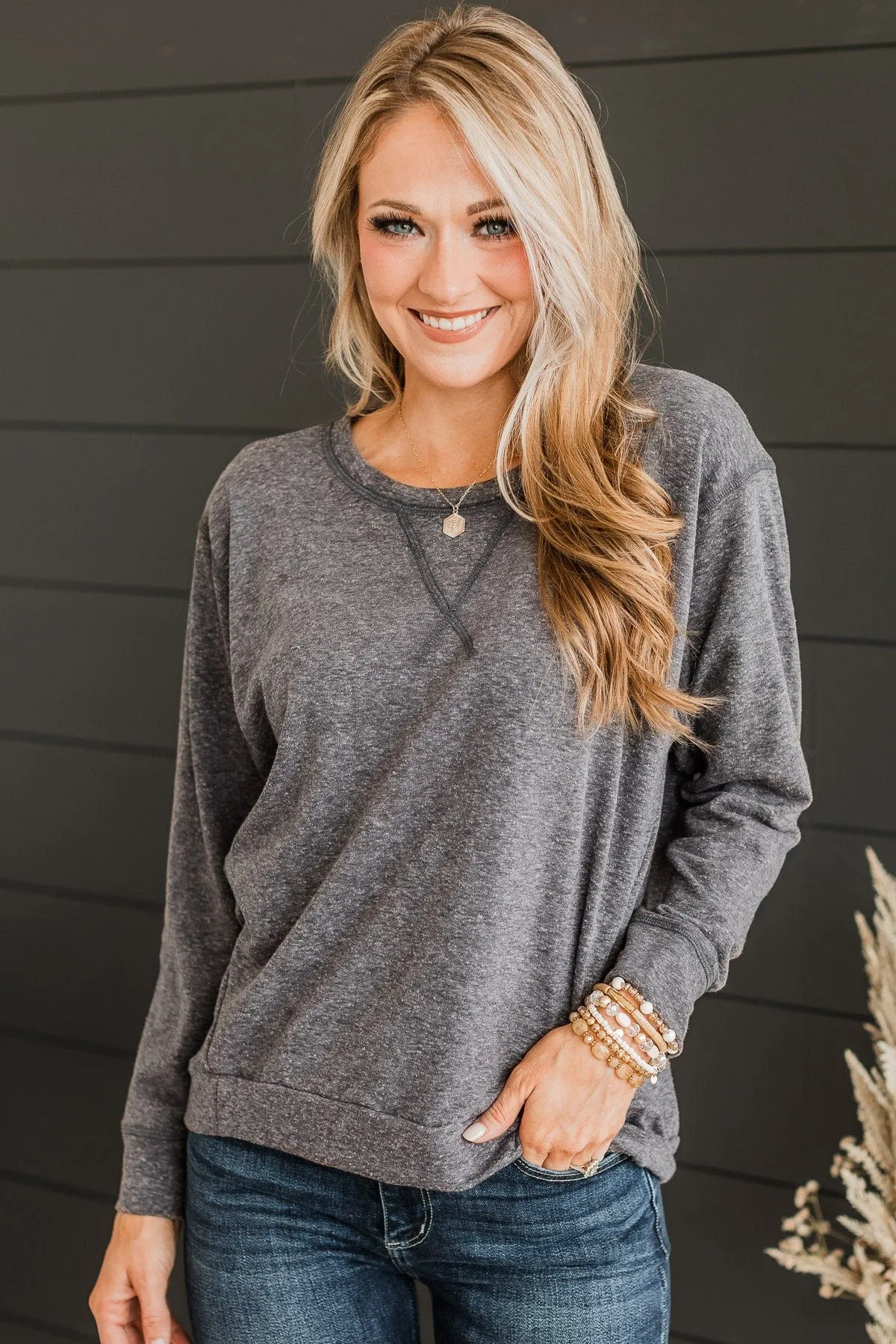 Personal Favorite Long Sleeve Top- Charcoal