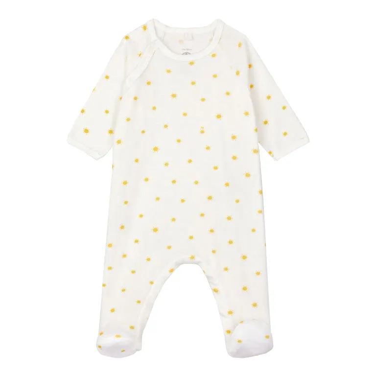 Petit Bateau Organic Cotton Side Snap Footie - Sunshine Print - Cream