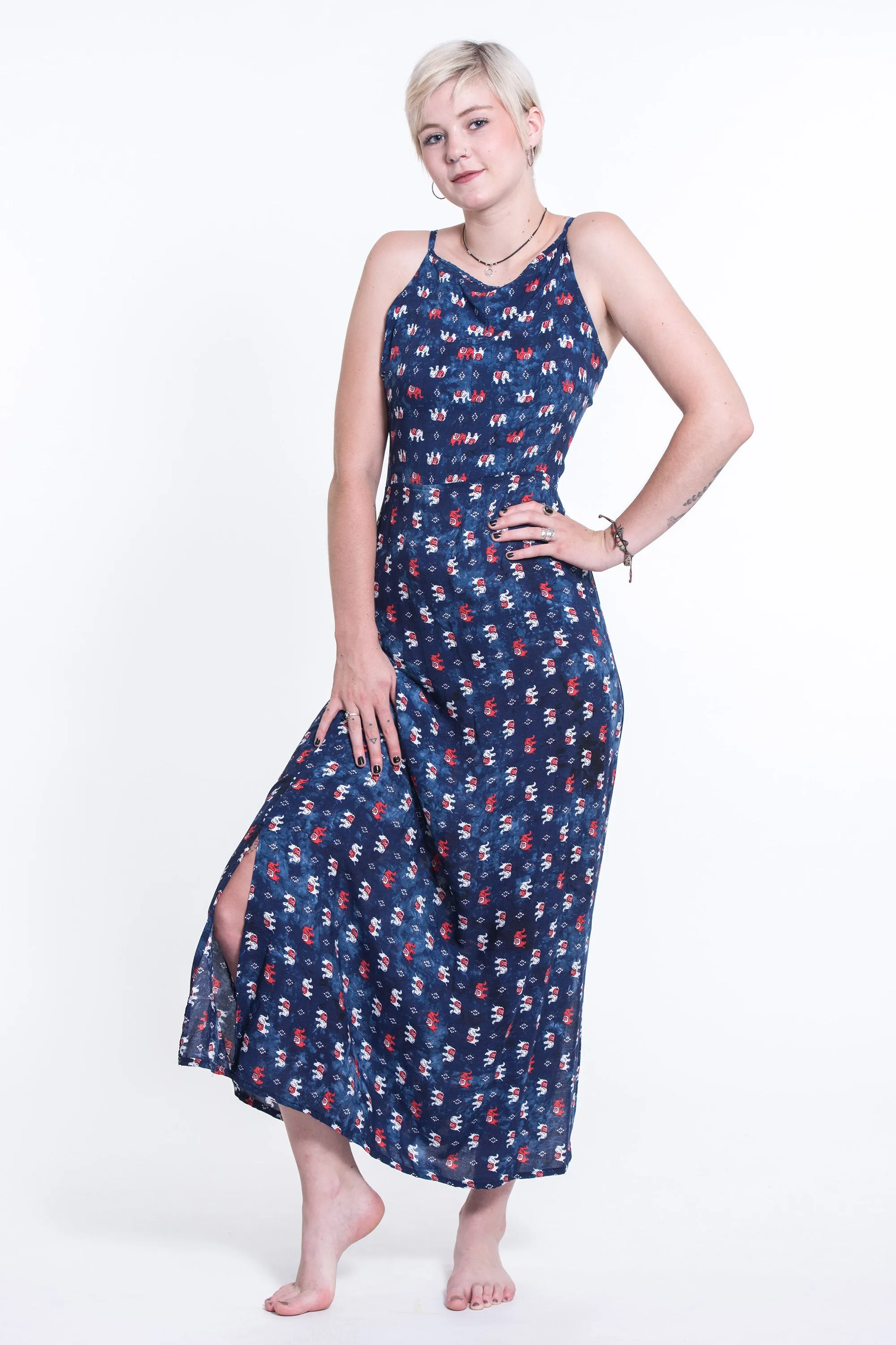 Petit Elephant Tie Back Maxi Dress in Navy