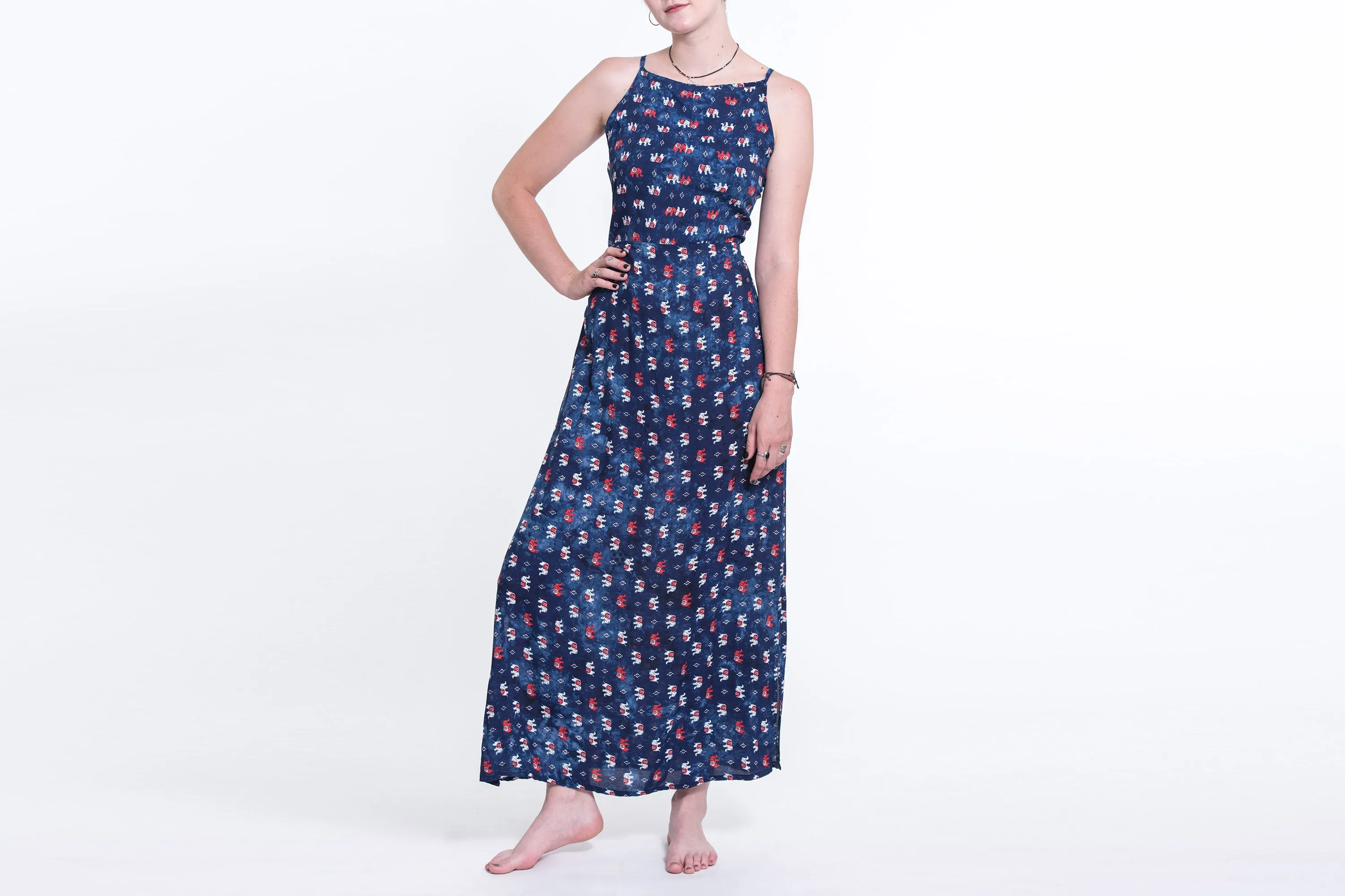 Petit Elephant Tie Back Maxi Dress in Navy