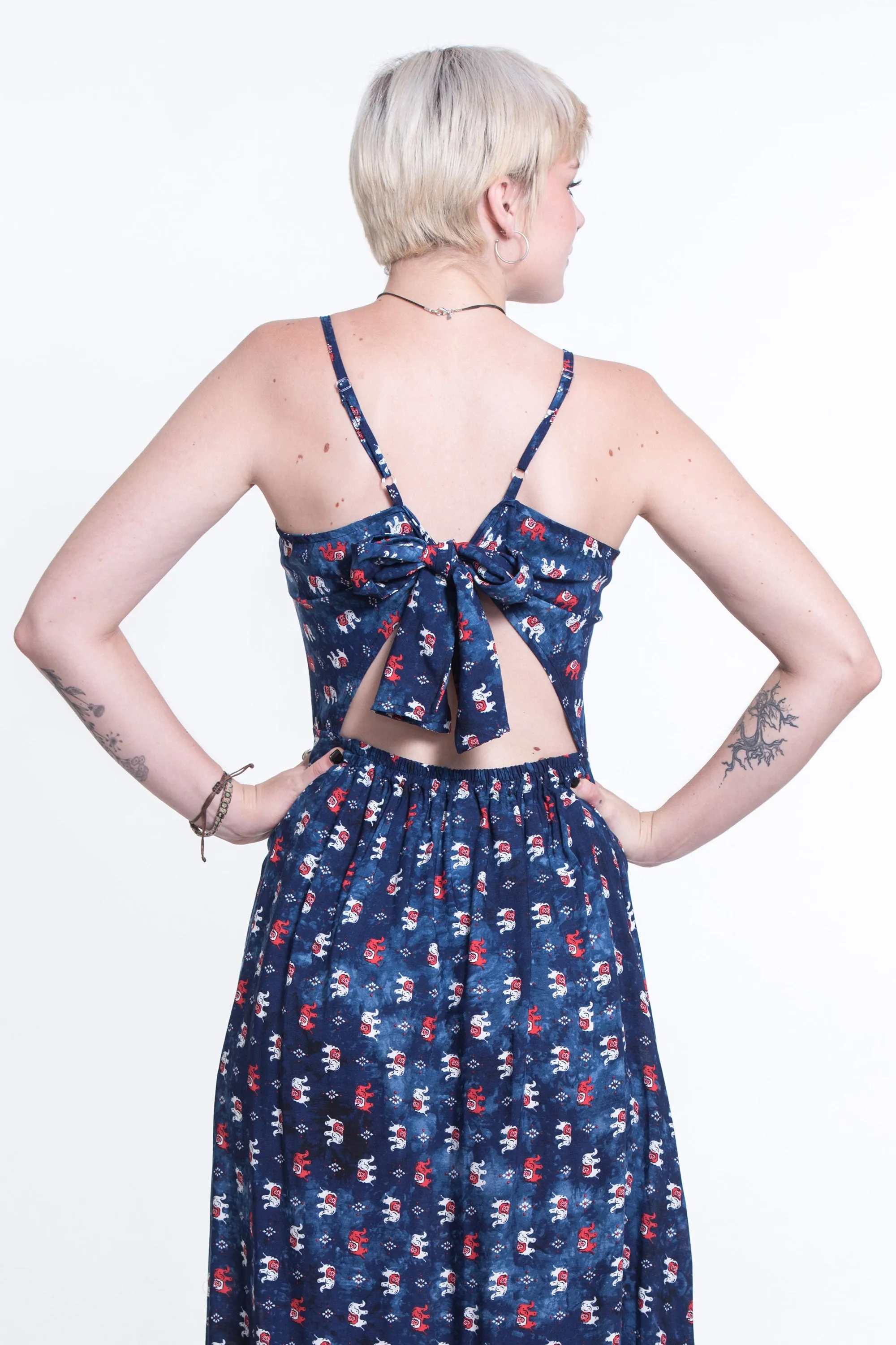 Petit Elephant Tie Back Maxi Dress in Navy