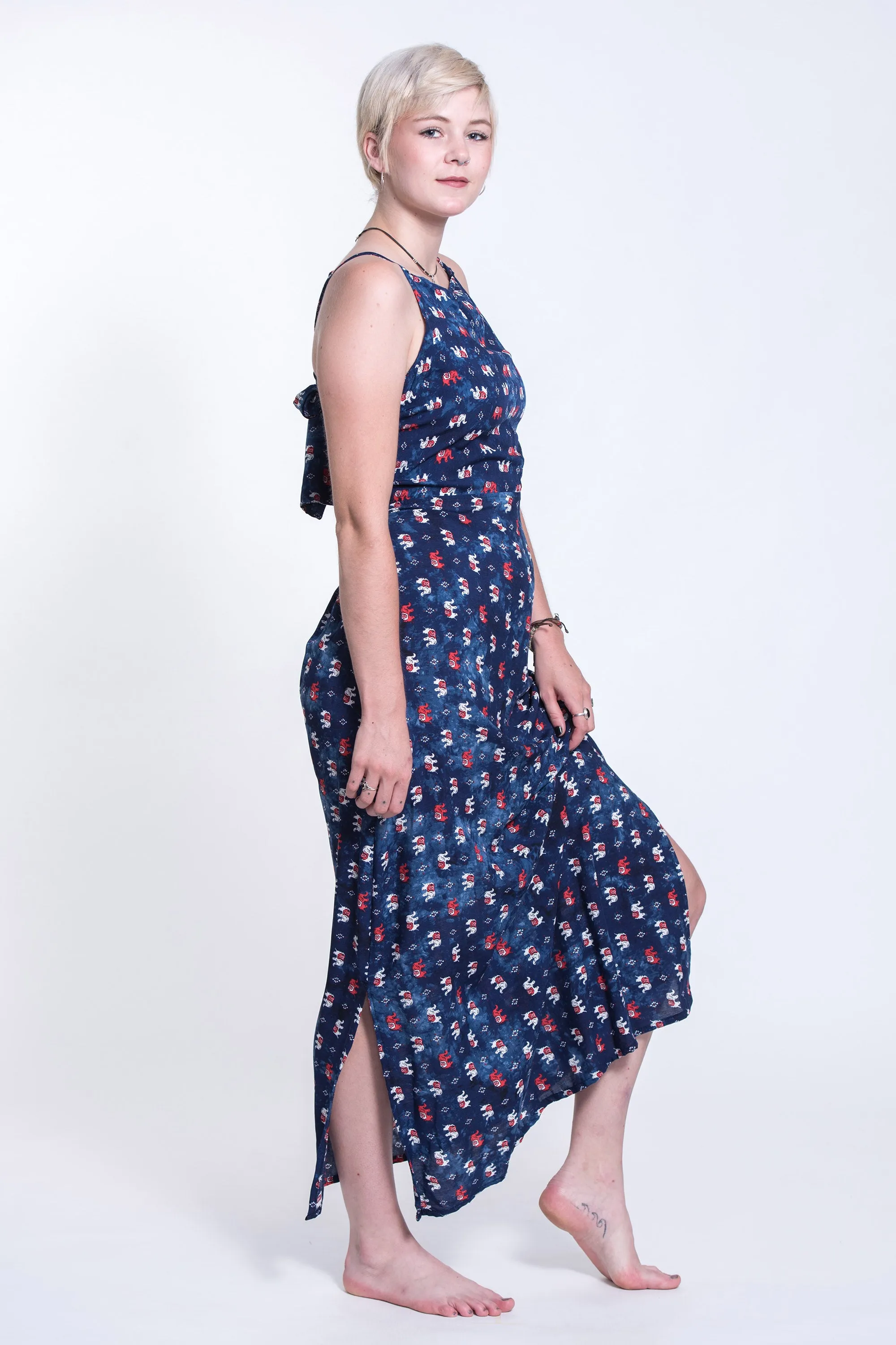 Petit Elephant Tie Back Maxi Dress in Navy