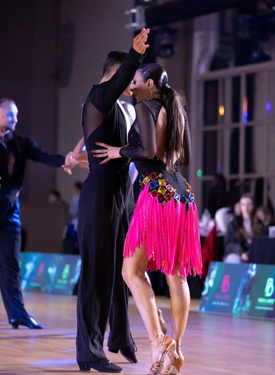 Pink Fringe Rhythm Dance Dress with Sparkling Crystals