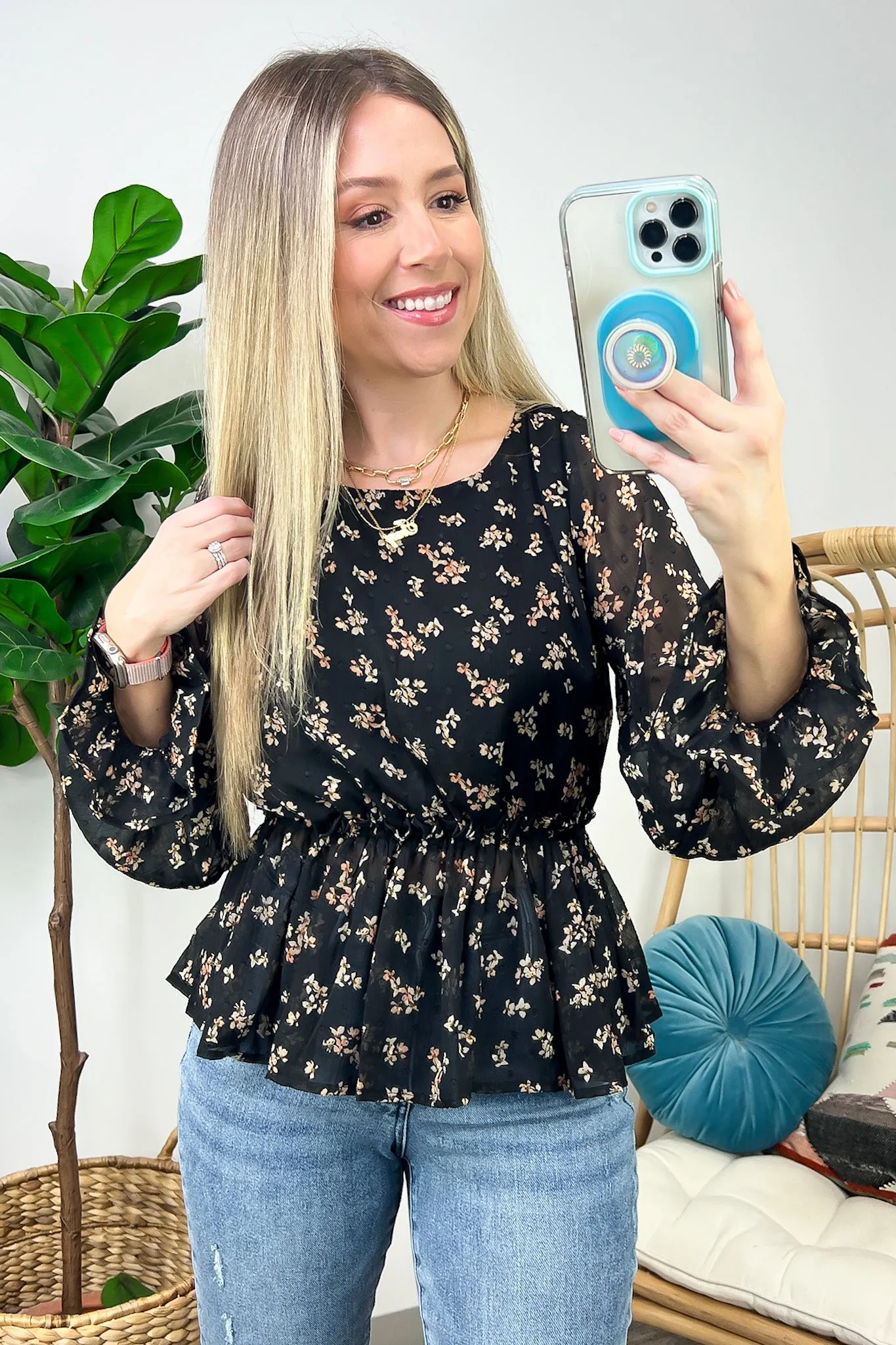 Poised Pick Floral Print Ruffle Trim Top - FINAL SALE