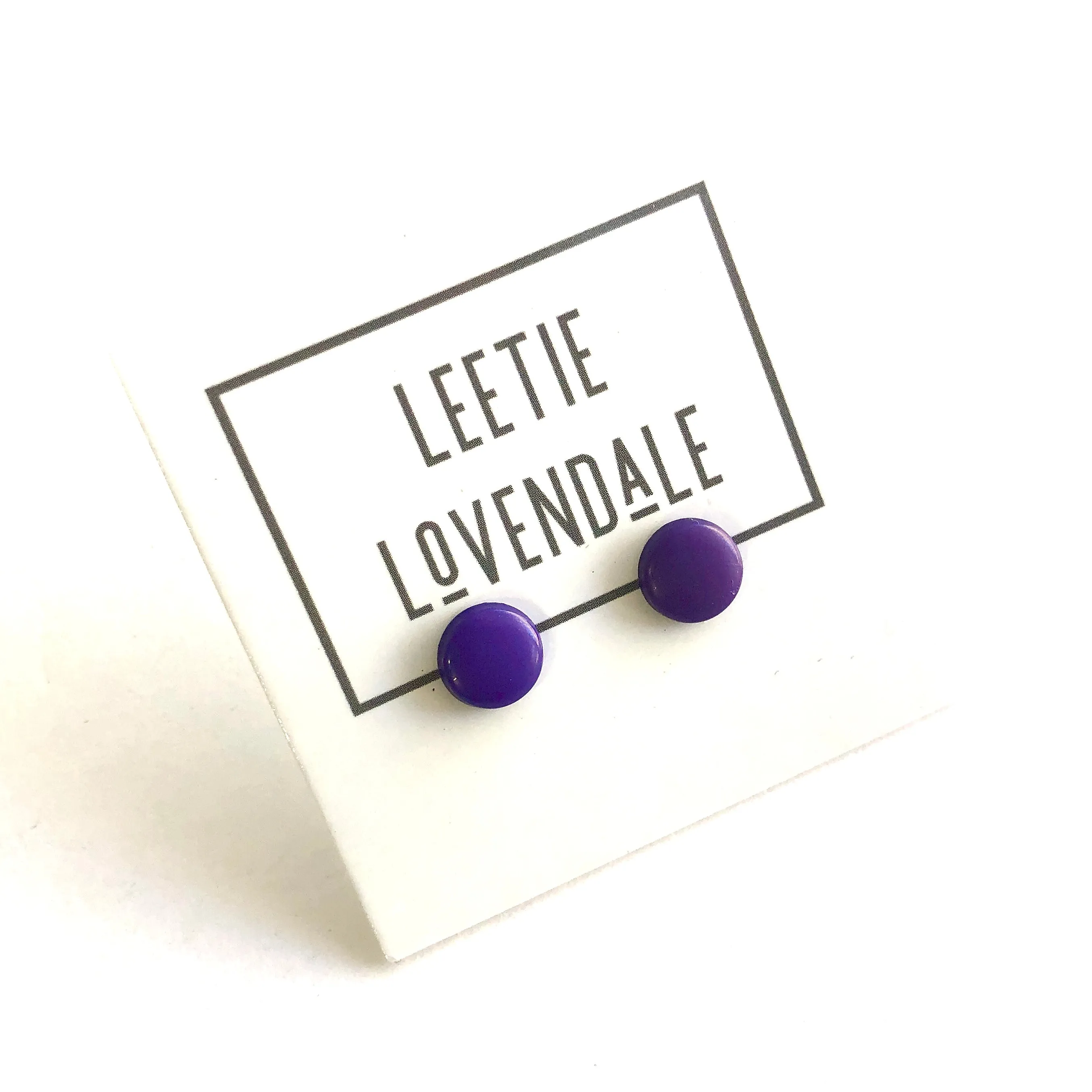 Purple Small Beveled Disc Stud Earrings