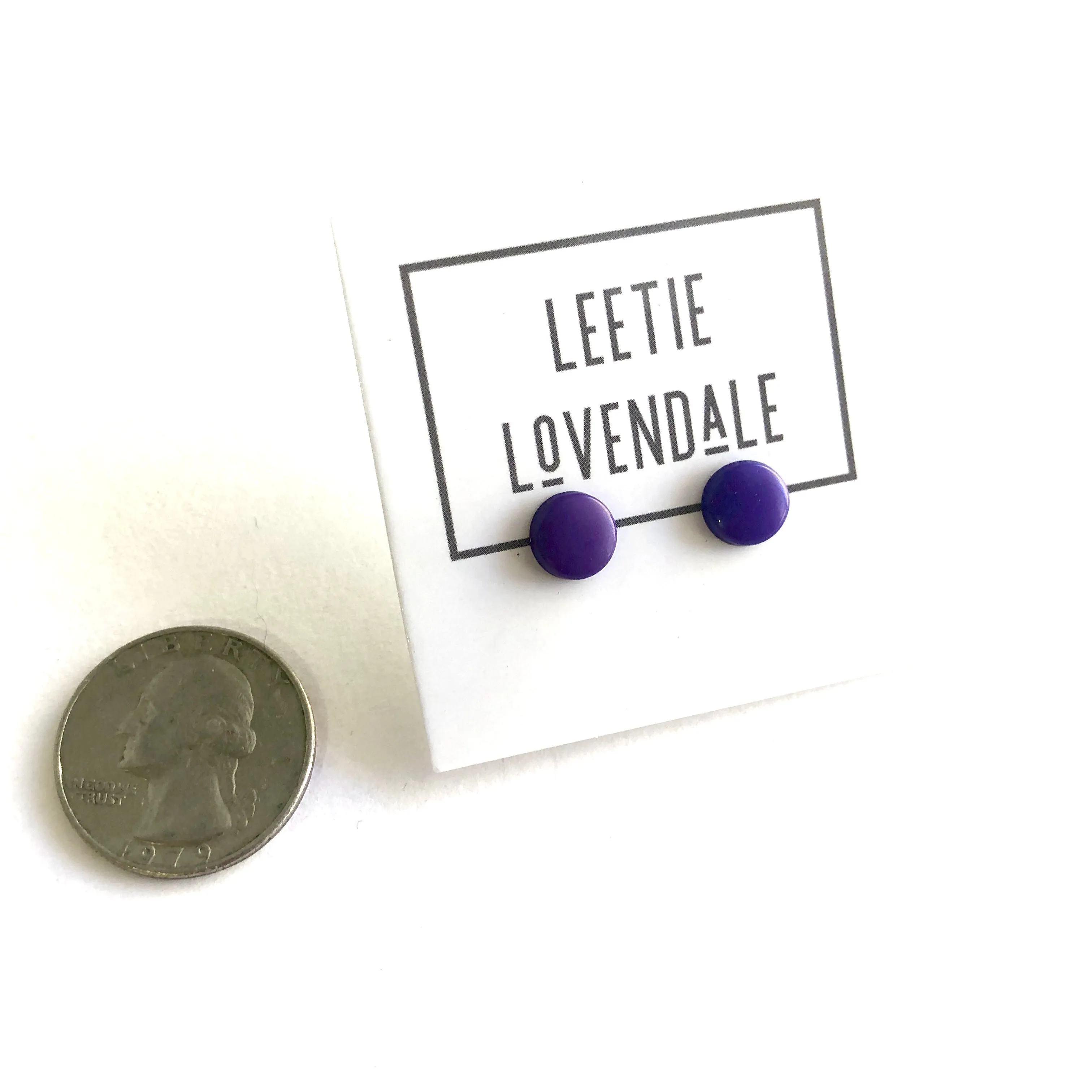 Purple Small Beveled Disc Stud Earrings