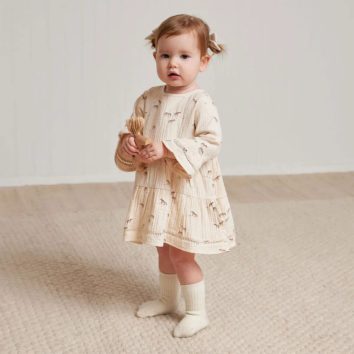 Quincy Mae Belle Dress - Horses - Natural