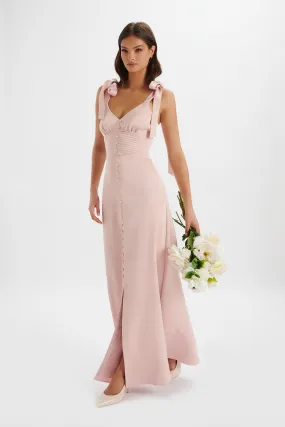 REVE Satin Tie Shoulder Maxi Dress in Pink