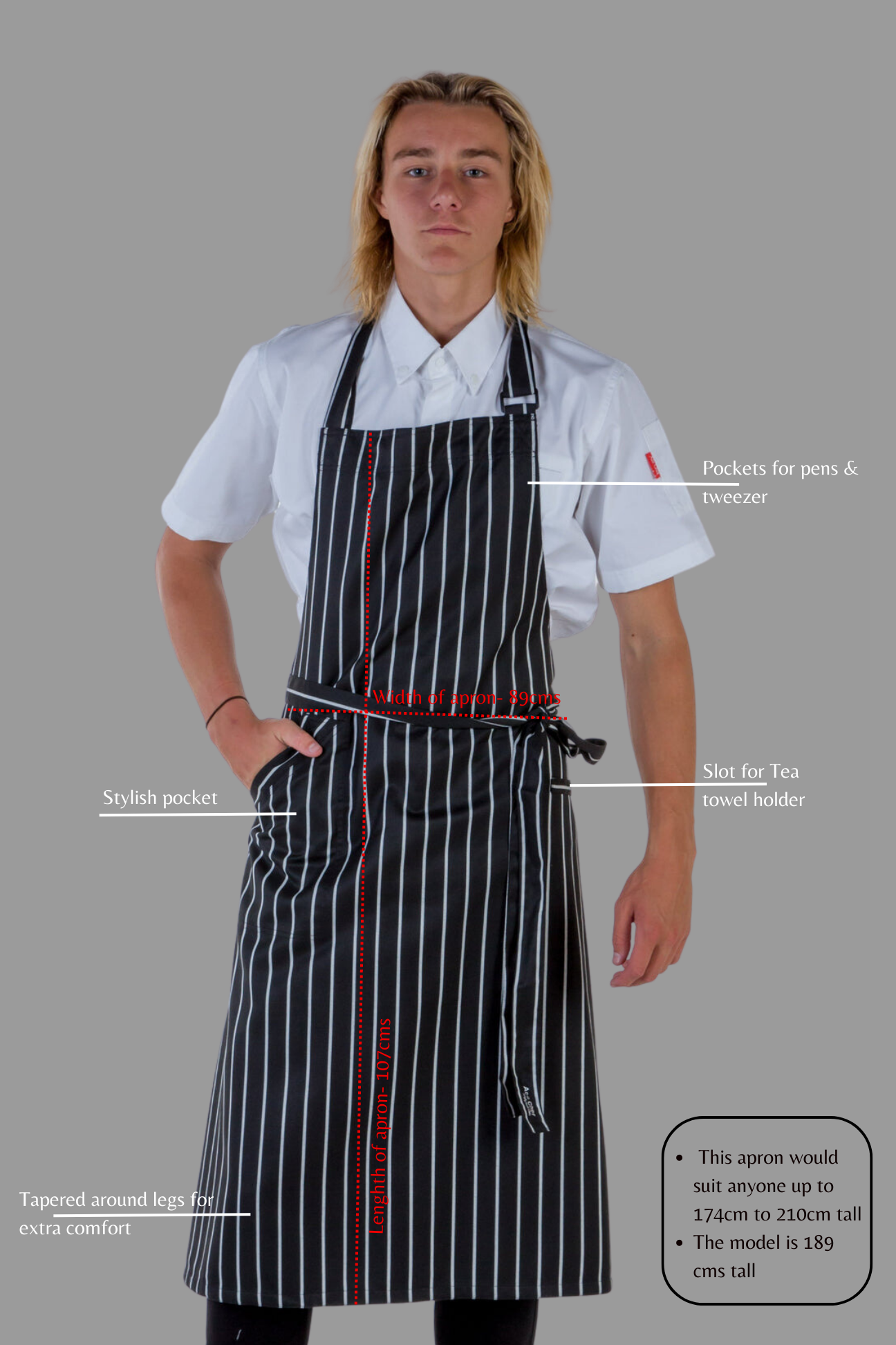 Ross striped black/white bib Chef Apron Large size