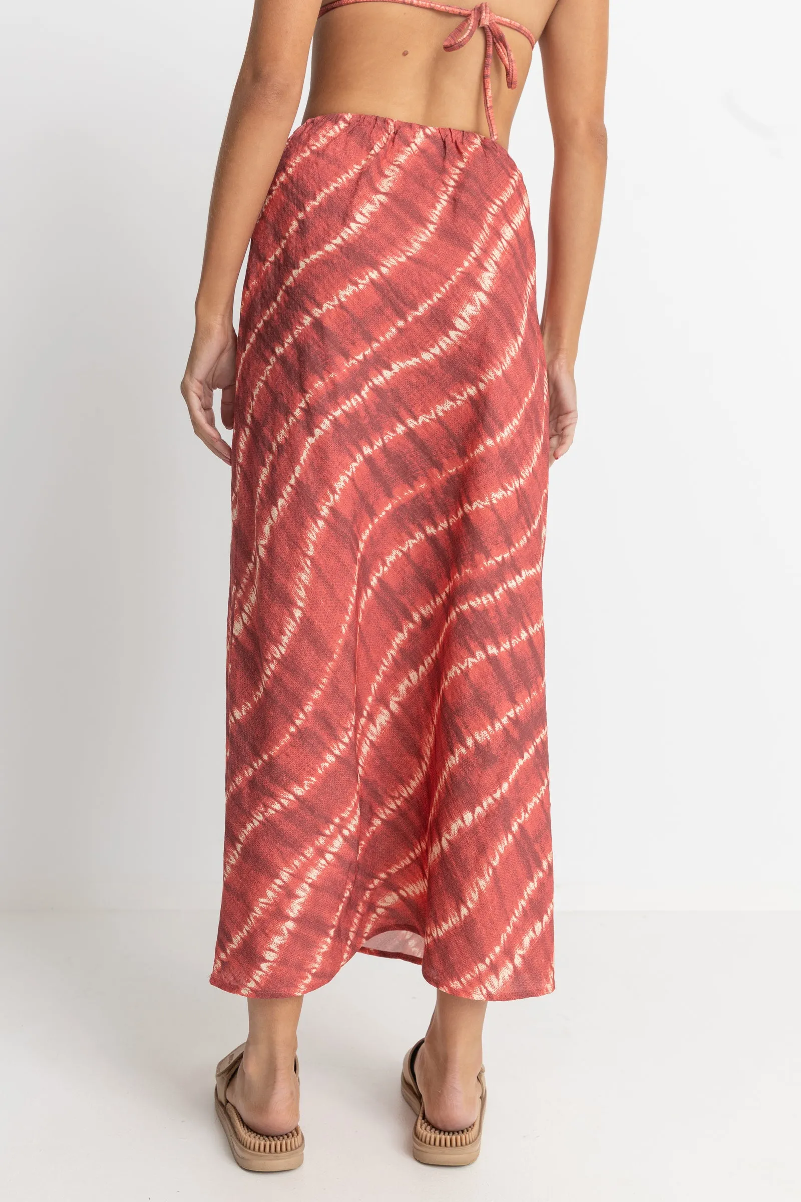 Sahara Tie Dye Bias Cut Maxi Skirt Red