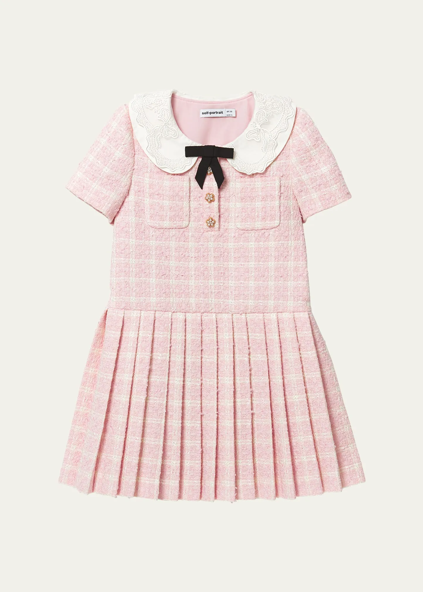 Self-Portrait Girl's Boucle Check-Print Dress, Size 3T-12