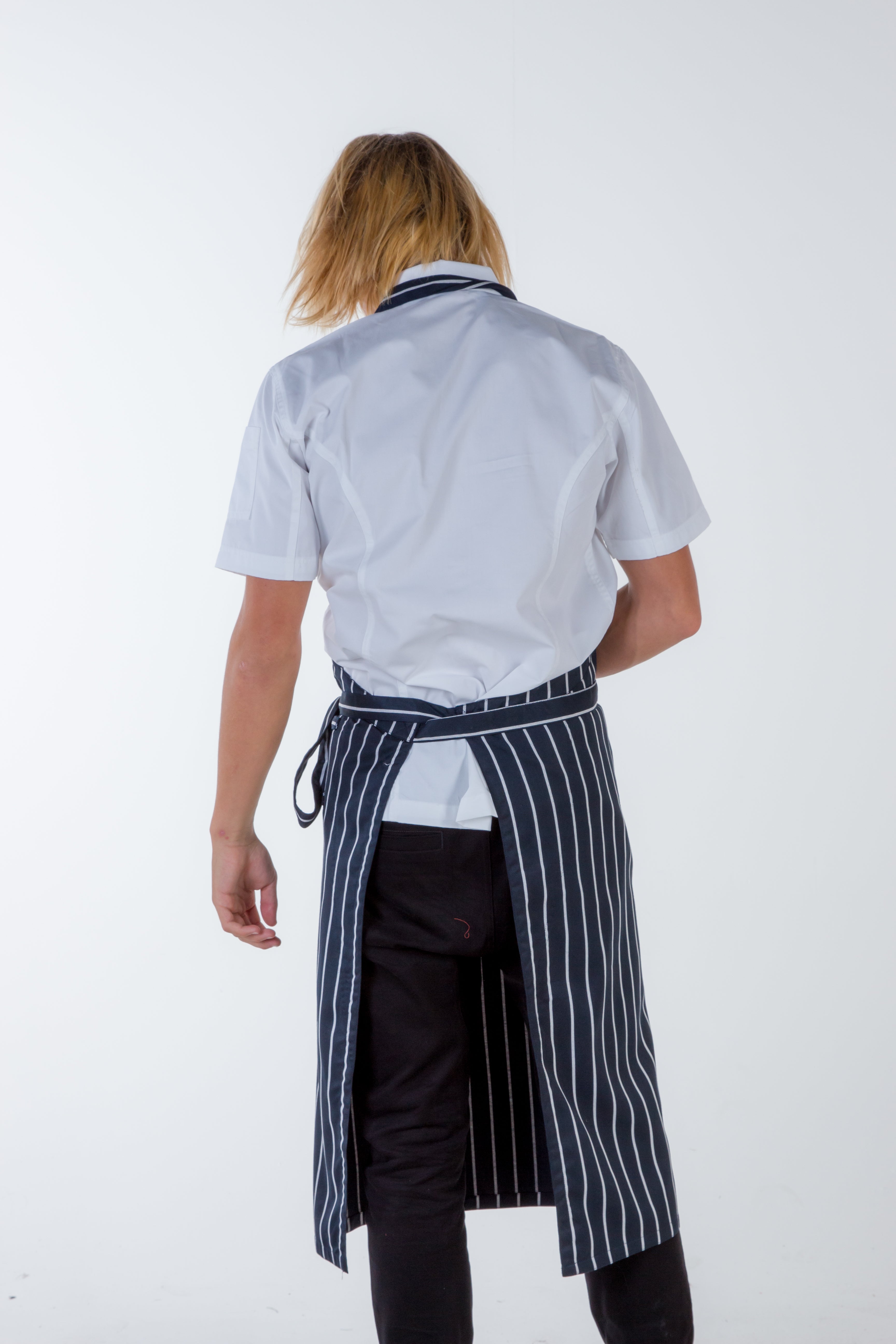 Sidney striped blue/white bib Chef Apron Large size no pocket