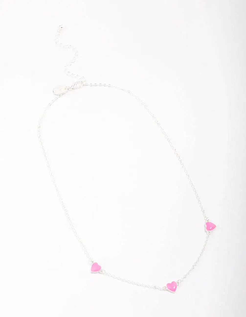 Silver Pink Enamel Heart Chain Necklace